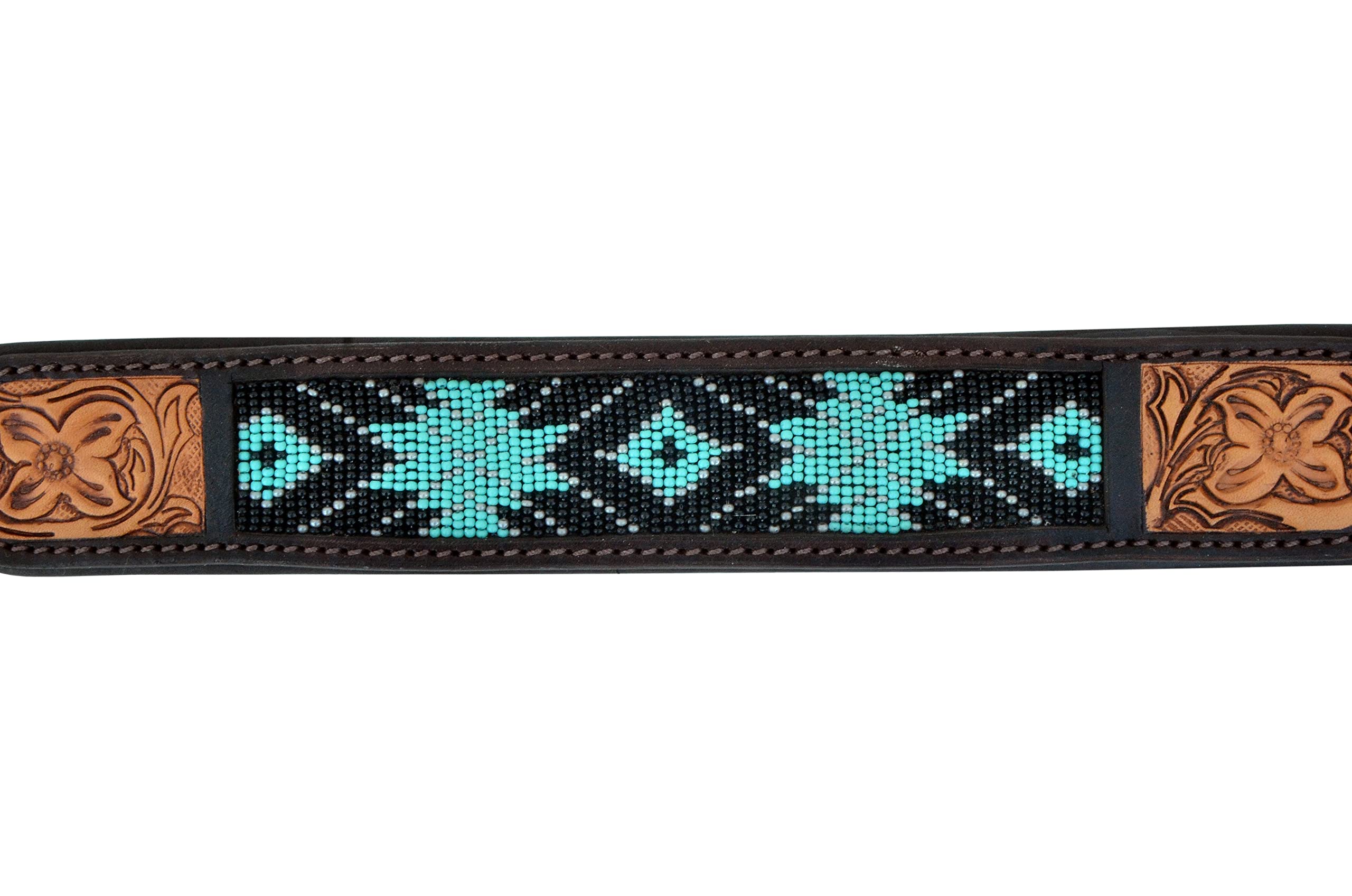 Affilare Leder-Hundehalsband, Western-Stil, strapazierfähig, handgefertigt, verstellbar, mit Perlen und gepolstert, weich für Welpen und große Hunde, 10AB009, Silber, Braun