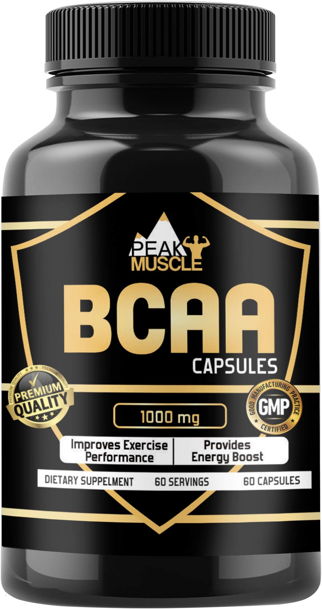 Peak Muscle-BCAA Capsules 1000MG of Branched Chain Amino Acids (BCAAs) Essential for Performance I Recovery I Endurance, Muscle Building I Keto Friendly I Zero Sugar I 60 Servings