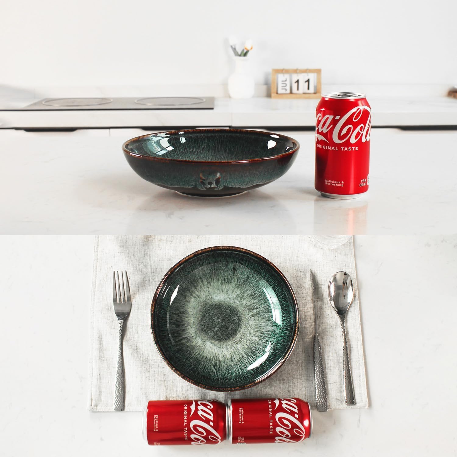 39 oz Ceramic Bowl Set, Salad Bowl, Pasta Bowl, Serving Bowl, Dinner Bowl, Deep/Wide Plate, Microwave, Oven and Dishwasher Safe, Modern Porcelain Dinnerware 8.8 Inch - Image 4