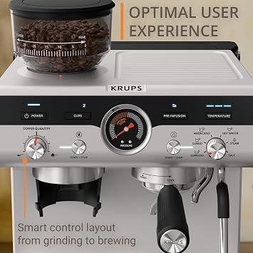 Krups Precision Manual Espresso Coffee Machine with Grinder, Black
