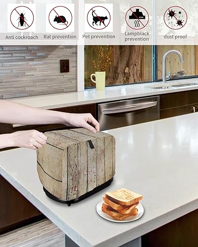 Miniatura 4 de Cubierta para tostadora de madera rústica marrón con 2 rebanadas, fundas para electrodomésticos de cocina pequeñas, cubierta para horno tostador