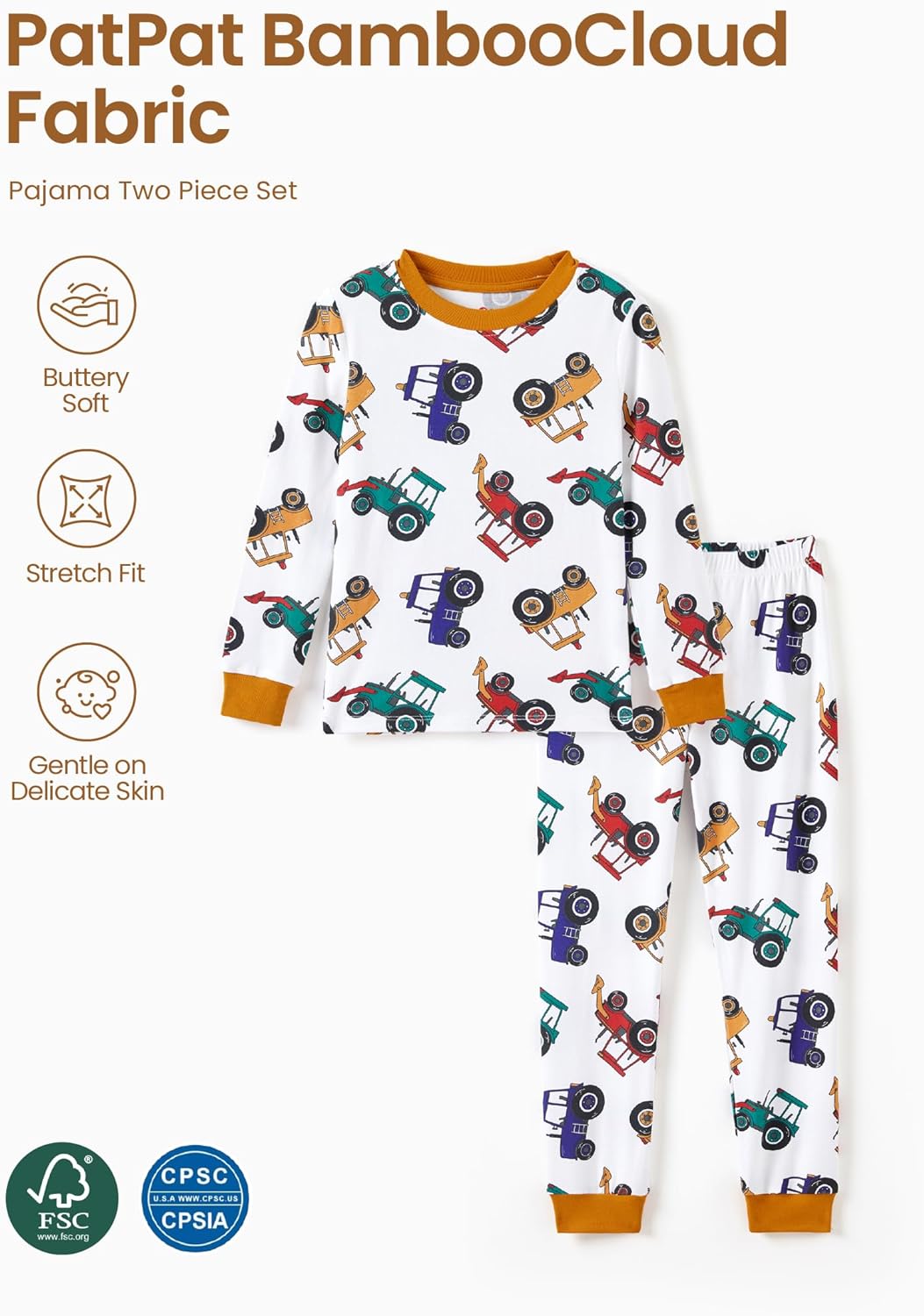 PATPAT Toddler & Kids Pajama Sets with Bamboo Viscose, Snug Fit PJs for Boys, All-Season Comfort Sleepwear, Ages 2–12 Years - Image 5