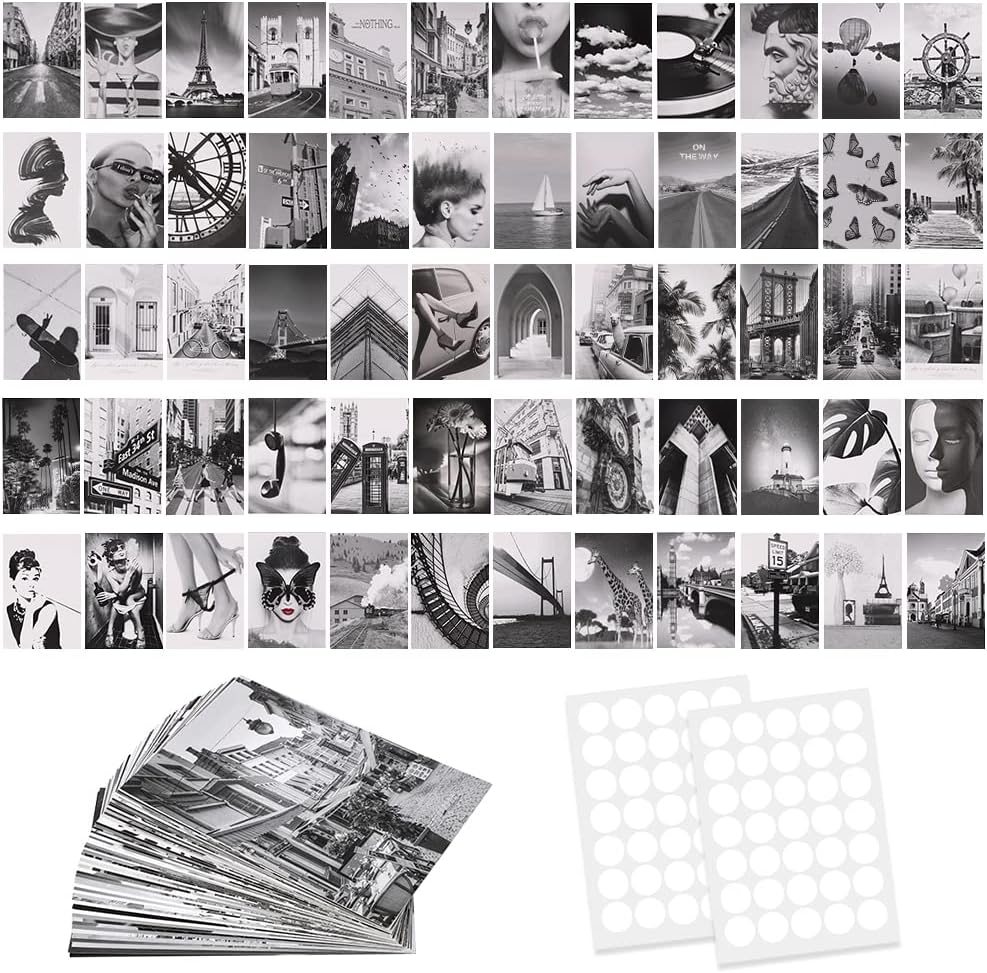 Punvot Wall Collages Aesthetic Black and White, 60 Piece Wall Collage