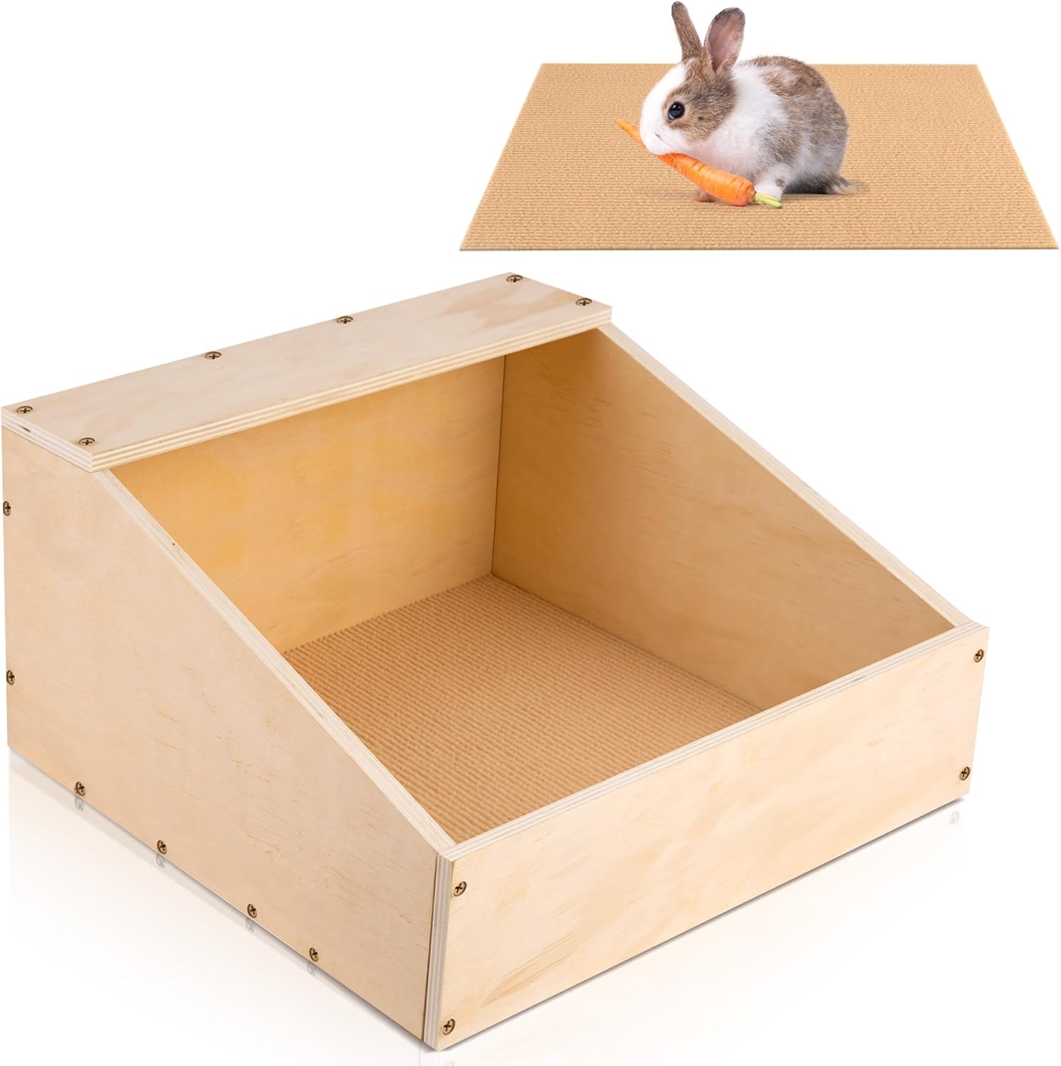 Wood Rabbit Nesting Box with Mat, 17"x12"x12" Wooden Small Animal Hideout for Breeding, Multi-Purpose Hutch for Rabbits, Chickens, Ducks, Guinea Pigs, Chinchillas and Birds & Other Small Animals