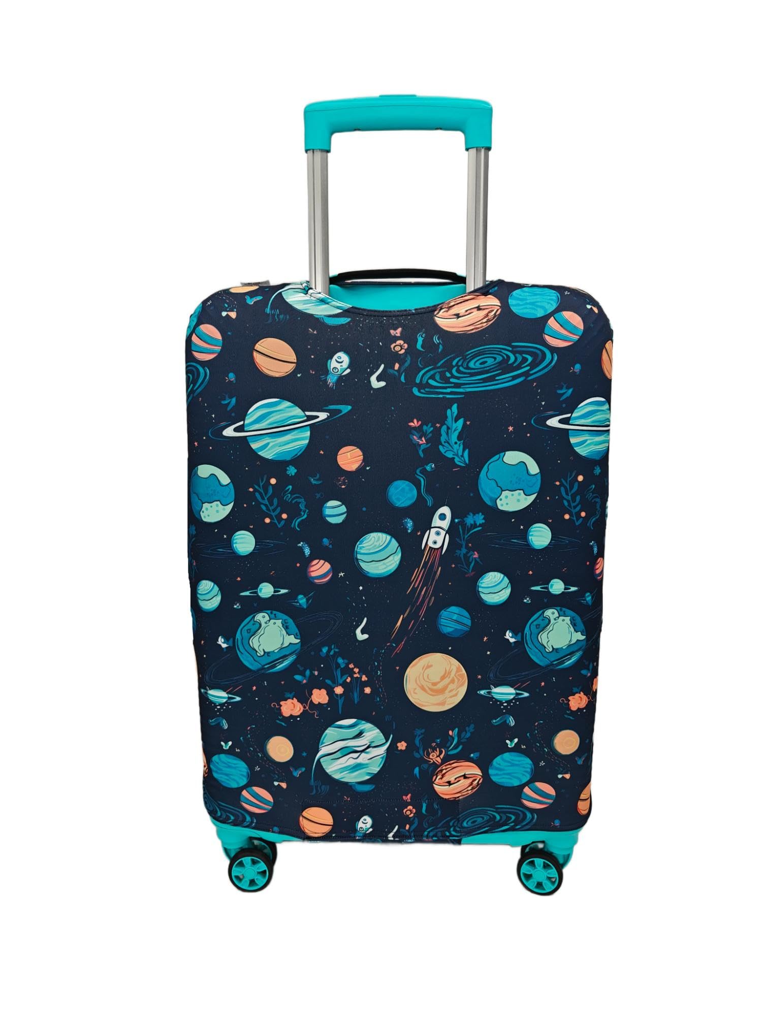 Printed Luggage Cover for Suitcase Stretchable Scratchproof Trolley Bag Protector with Velcro Lock Washable Travel Cover (Only Cover in Product)-Space Rocket_Dark Blue-S-image-41