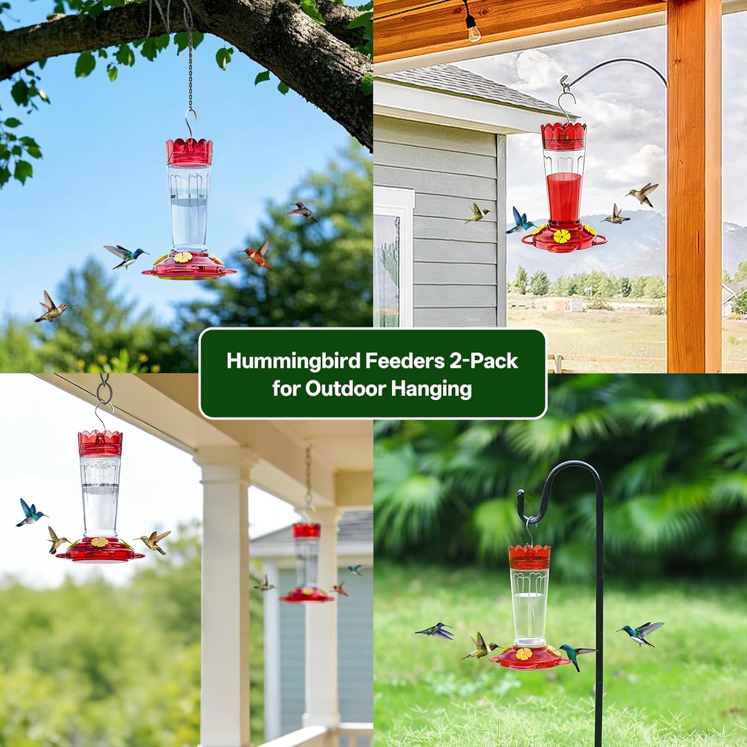 Plastic Hummingbird Feeder, 2-Pack 14 OZ Ant & Bee Proof Hummingbird Feeders for Outdoors Hanging, Leak-Proof Nectar Feeders with 4 Feeding Ports and Perches, Gifts for Mom, Birdlovers - Image 8