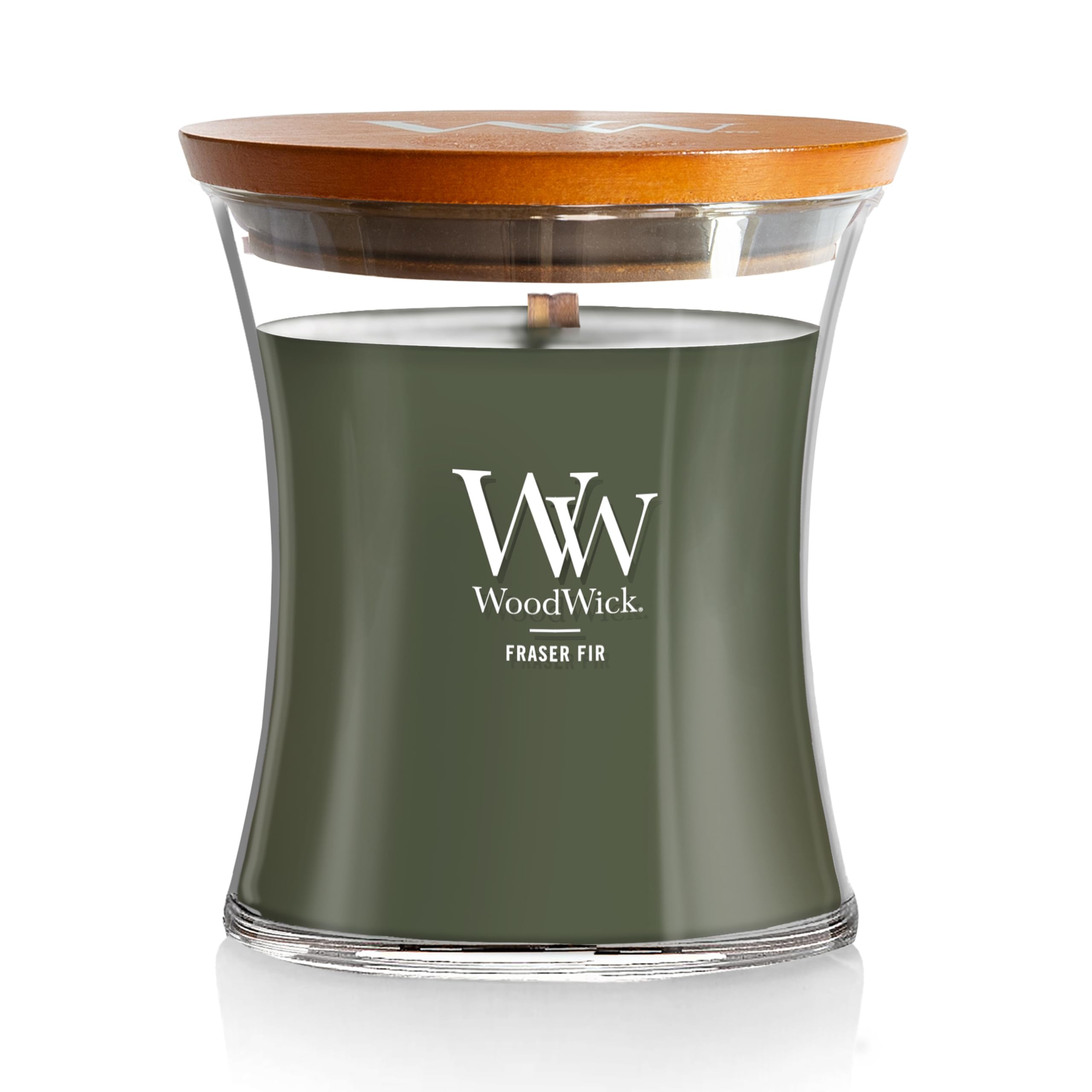 WoodWick Medium Hourglass Candle, Fraser Fir - Premium Soy Blend Wax, Pluswick Innovation Wood Wick, Made in USA
