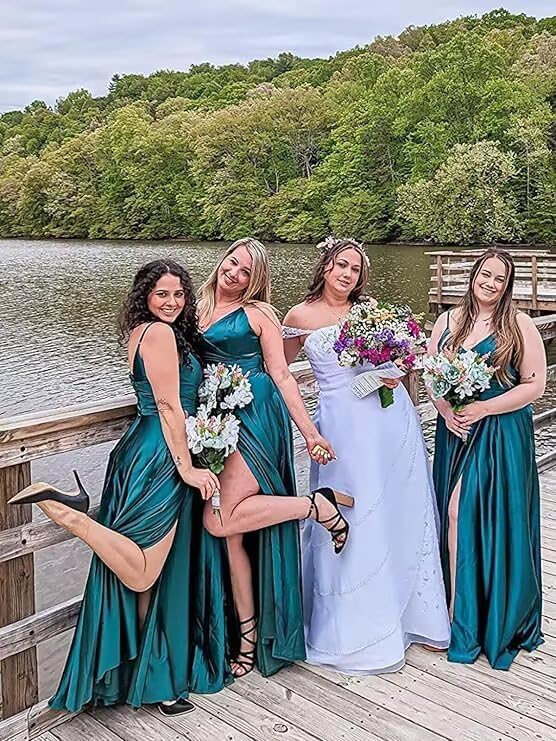 Miniatura 6 de RYANTH Women's Satin Bridesmaid Dresses for Wedding Dress Formal Long A Line Prom Party Gowns with Pockets RYZ054