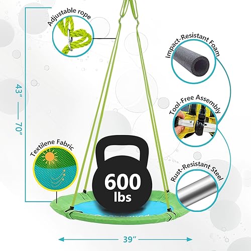 Miniatura 2 de SkyBound Columpio de platillo para árbol, capacidad de peso de 600 libras, columpio para exteriores con correas para colgar, columpios de árbol