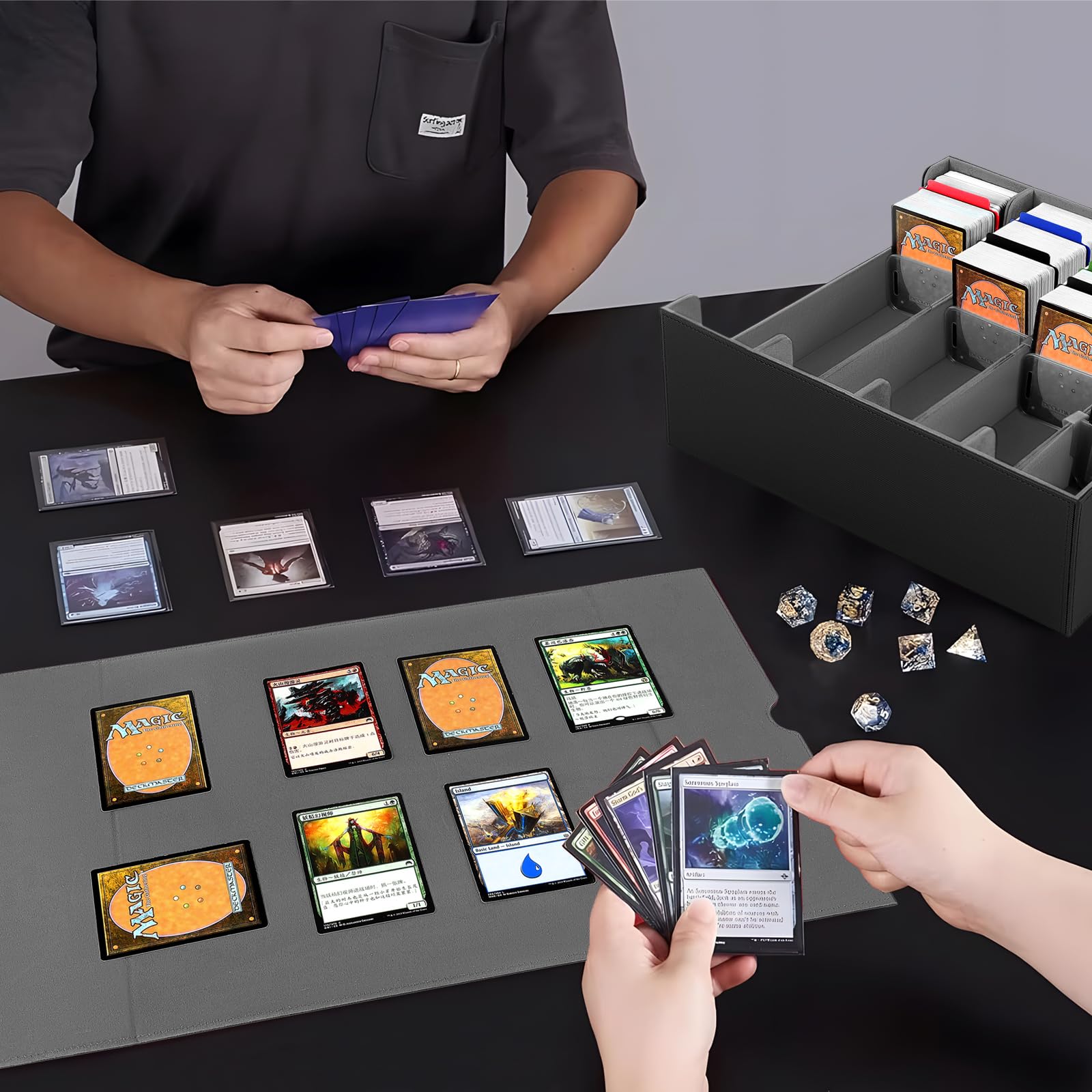 Sammelkarten-Aufbewahrungsbox, 3000+ MTG-Deck-Box mit 24 bunten Trennwänden und 6 Kartenfächern, Commander-Kartendeck-Hülle passend für Magic Game Cards, YugiOh, TCG, PTG und Sportkarten (Black