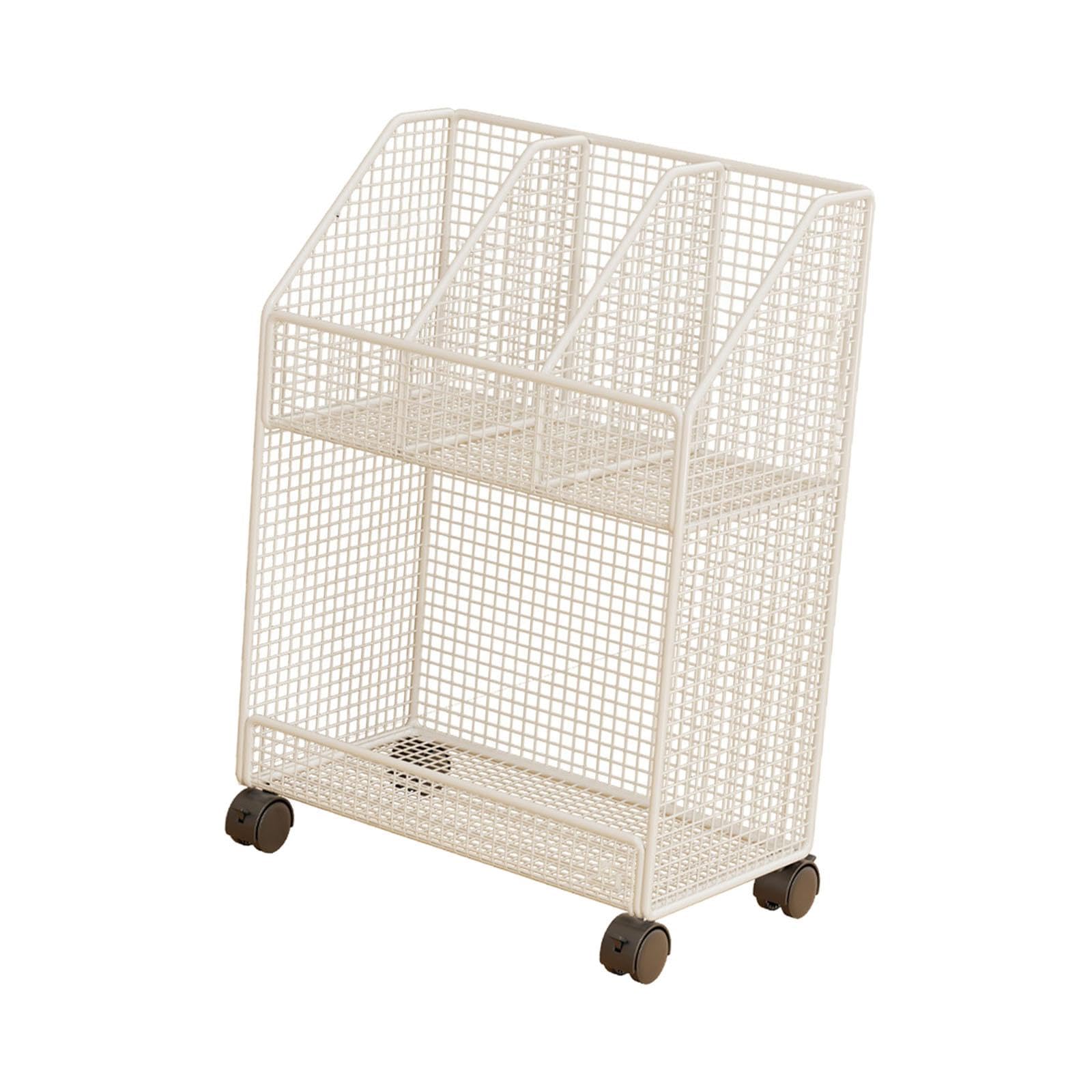 Carrello porta libri con ruote, sotto la scrivania, organizer per file, libreria mobile versatile per cucina, ufficio, lavanderia, camera da letto, 2 Strato Bianco