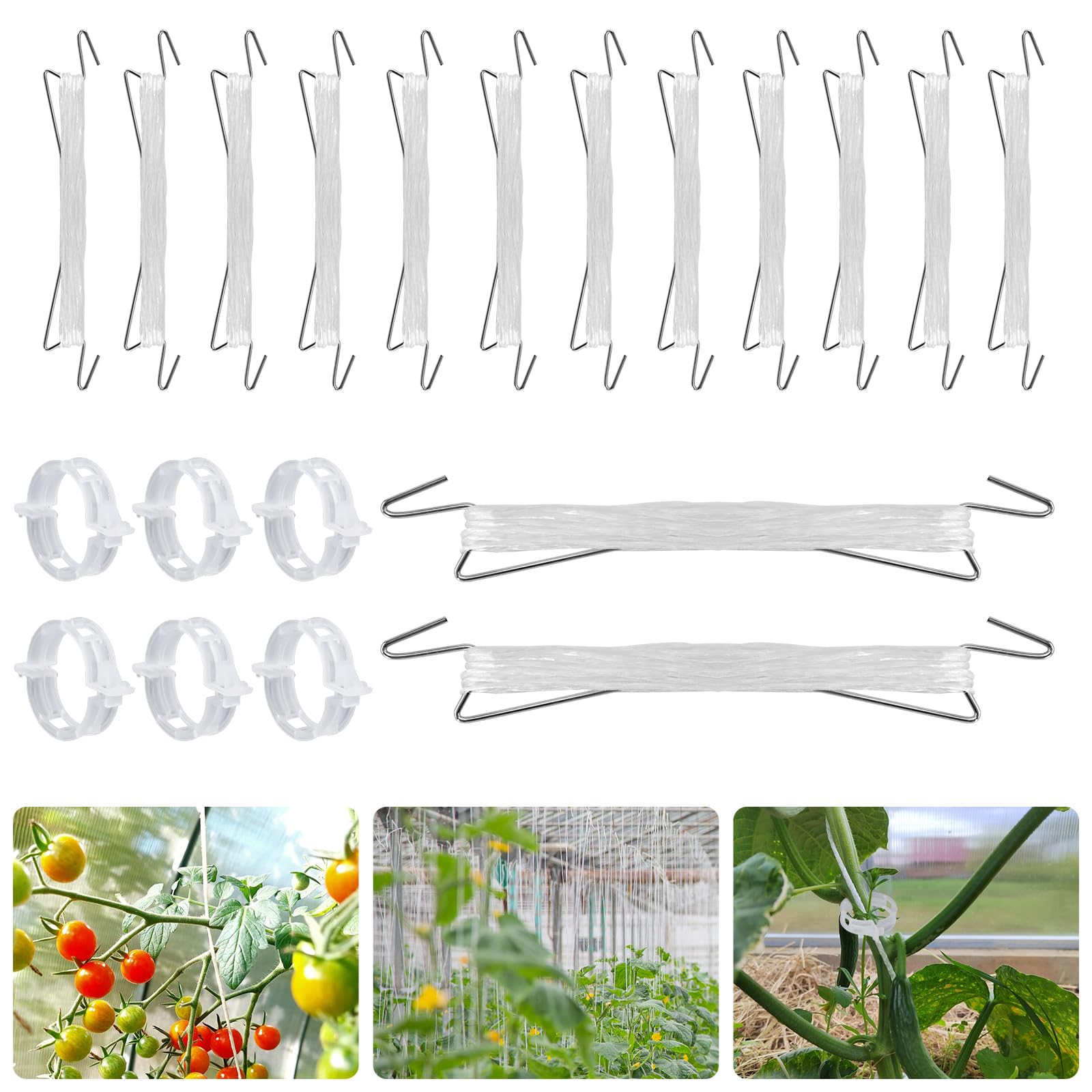 20 Ganci Per Pomodori E Corda Da Arrampicata Da 10 M, 100 Clip Per Piante, Traliccio Per Cetrioli E Pomodori, Supporto Per Piante, Traliccio Per Piante Rampicanti