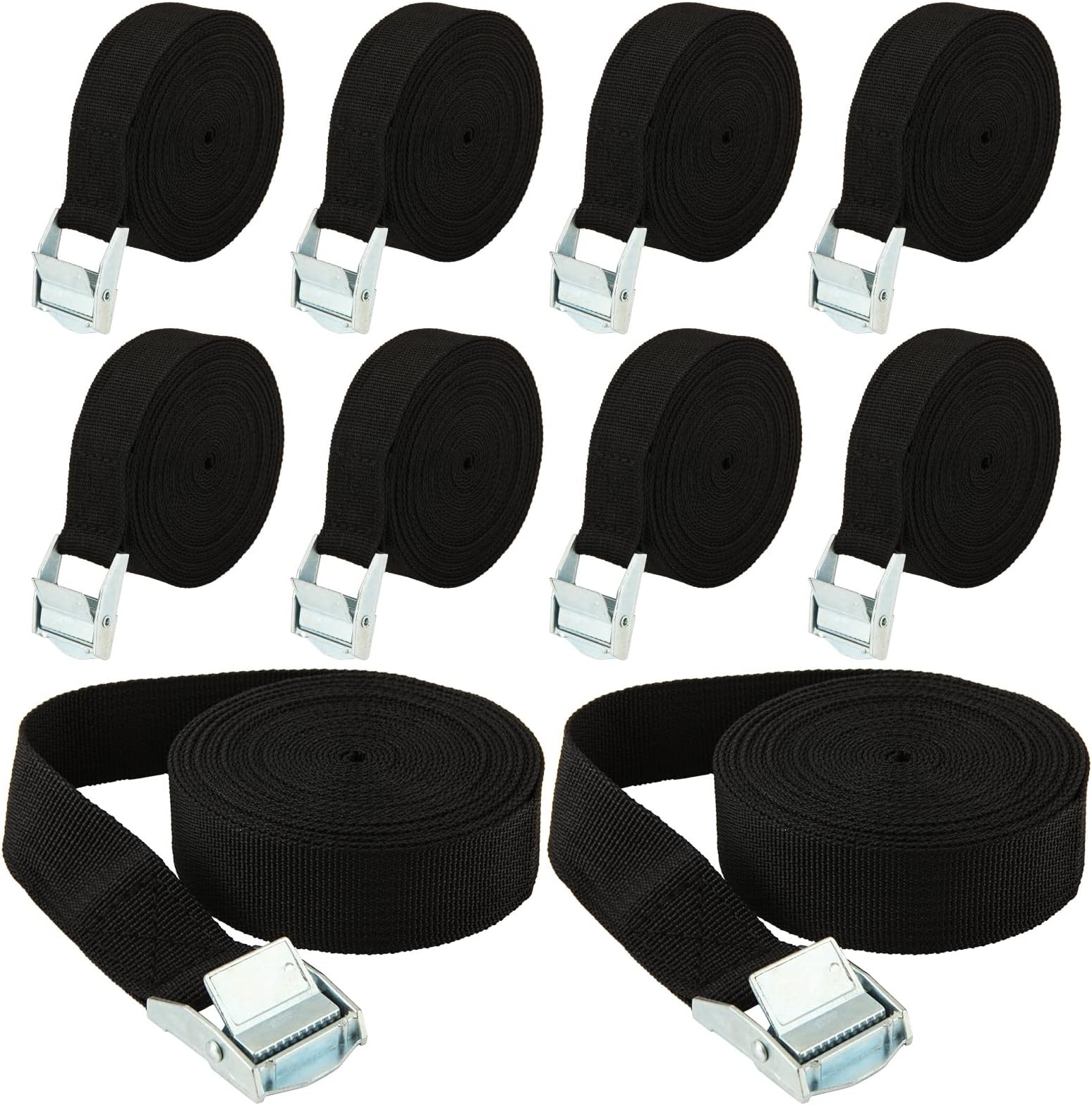 10 Pack 5m Black Roof Rack Straps, 25mm Adjustable Heavy Duty Lashing Straps with Cam Buckle for Trucks, Car, Motorcycle, Trailer