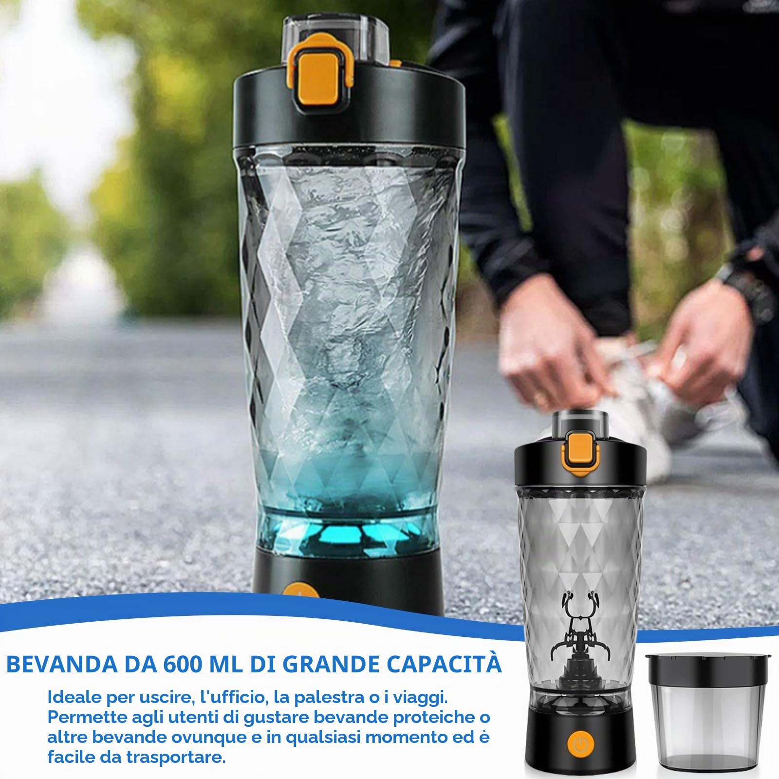 Shaker elettrico bianco d'uovo, shaker shake proteico 600 ml, frullatore ricaricabile USB, shaker automatico per albumi, shaker con scomparto in polvere, adatto per frullato proteico e latte shake,