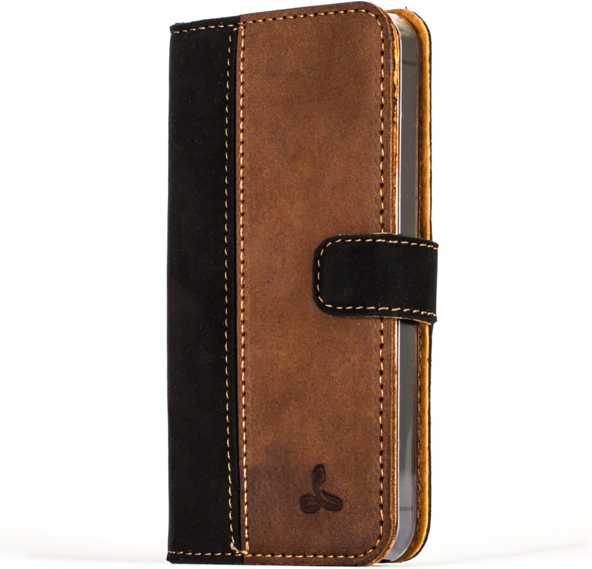 iPhone 5 / 5s / SE Case, Snakehive® Vintage Collection Apple iPhone 5 / 5s / SE Wallet Case in Nubuck Leather with Credit Card/Note Slot for Apple iPhone 5 / 5s / SE (Black and Brown)