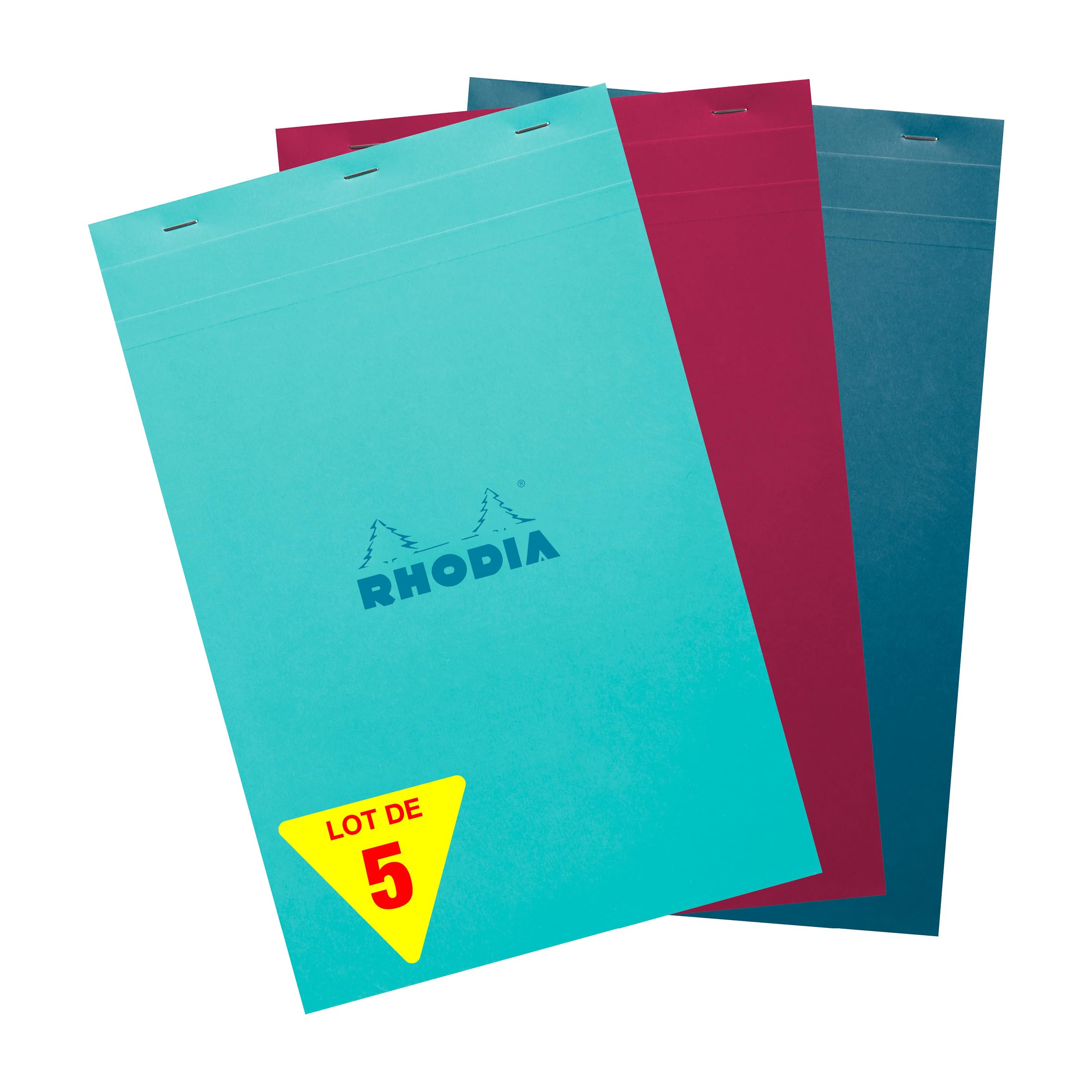 Rhodia 19100C - Packung mit 5 Notizblöcke/Schreibblöcke geheftet, COULEURS N°19, DIN A4+ (21x31,8cm), 80 Blatt kariert 80g, mikroperforiert, farbig sortiert, 1 Pack