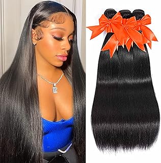 10A Human Hair Bundles 16 18 20 Inch Straight Bundles Human Hair 100% Unprocessed Brazilian Virgin Weave 3 Bundles Double Weft Raw Remy Hair Bundles Deals