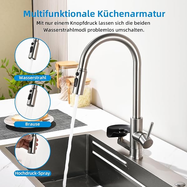 Robinet de cuisine Mynaiad avec lave-gobelet,douchette extractible, double sortie, rotation 360°, robinetterie robinet cuisine en acier inoxydable 304 brossé - 5