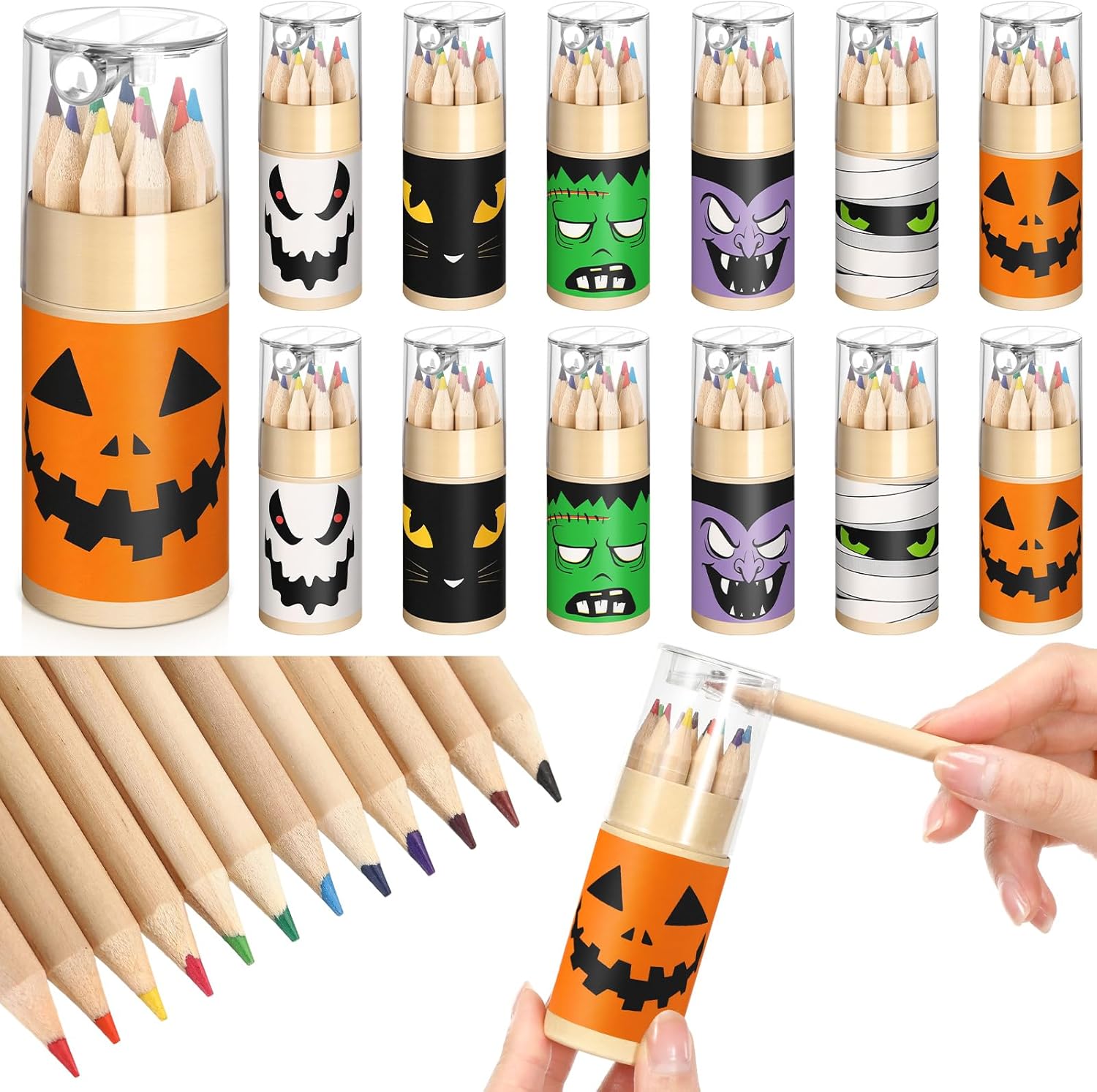 60 Set Halloween Mini Drawing Colored Pencils Bulk with Sharpener Gift 3.5" Small 12 Colors Travel Colored Portable Pencil Set Adults Art Painting