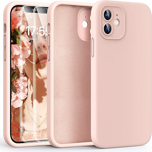 HATOSHI Funda para iPhone 12, Protección mejorada de la cámara Funda de silicona líquida con 2 protectores de pantalla, forro de microfibra