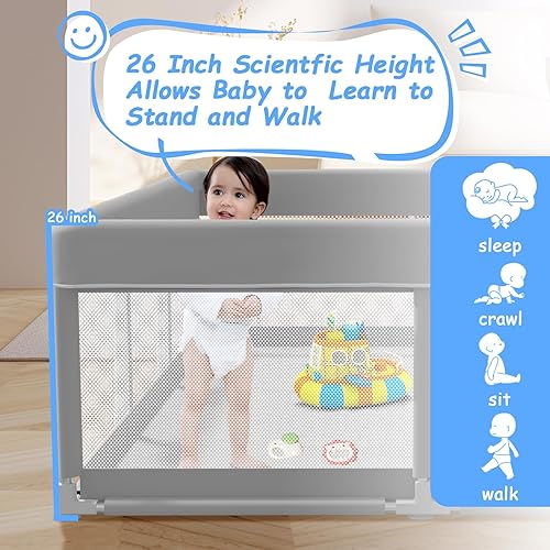 Miniatura 4 de Corralito para bebés de 74 x 50 pulgadas, corralito para bebés y niños pequeños, diseño de corralito con puerta externa con cremallera, patio de