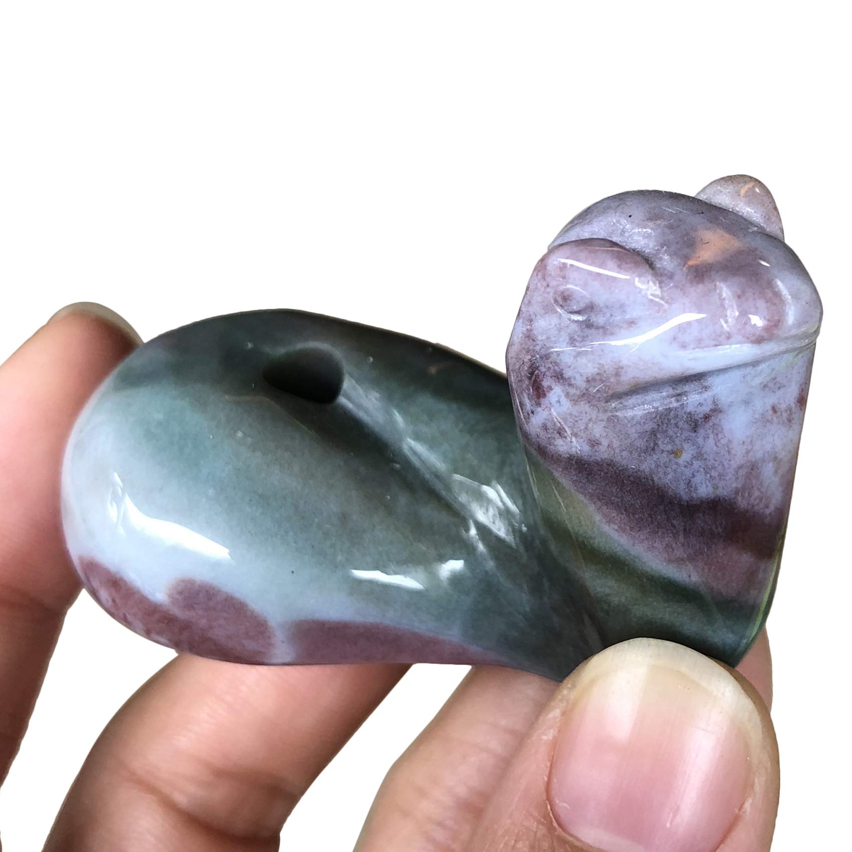 favoramulet Natural Moss Agate Snake Figurine, Hand Carved Spirit Animal Statue Sculpture Healing Crystal Collectible 2"(52mm)