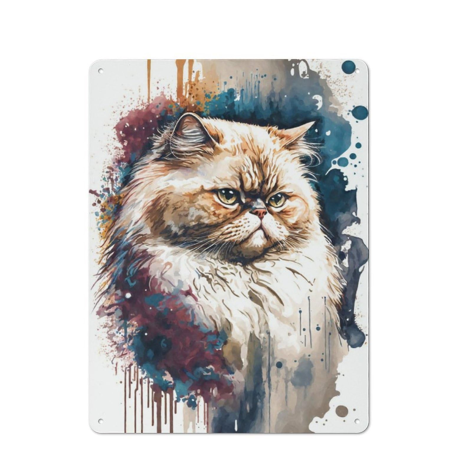 Junmoney Persian Cat Watercolor Vintage Tin Sign 40X30cm With For Garage Wall, Suited To People Furnishing A Garage