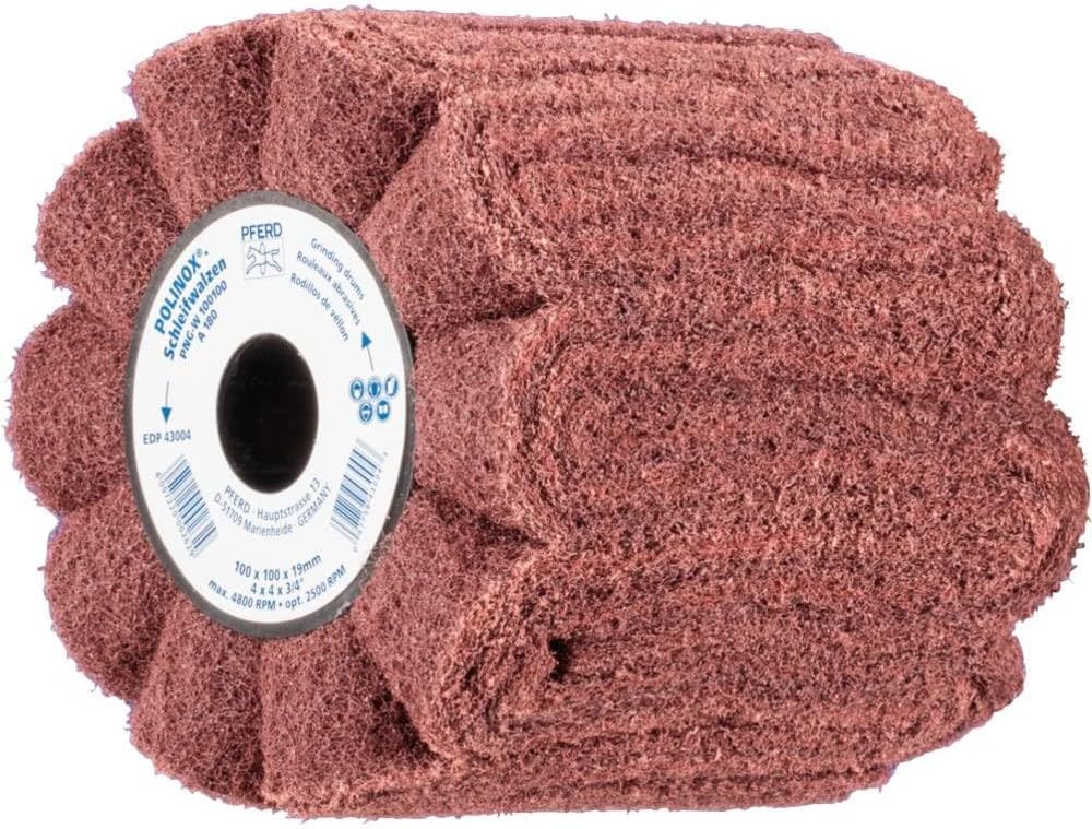 PFERD TOOLS 44641202 POLINOX Schleifwalze PNG | 100 x 100 mm, Keilnut 19 mm, Korund A180 | für ansatzloses Strichmattieren