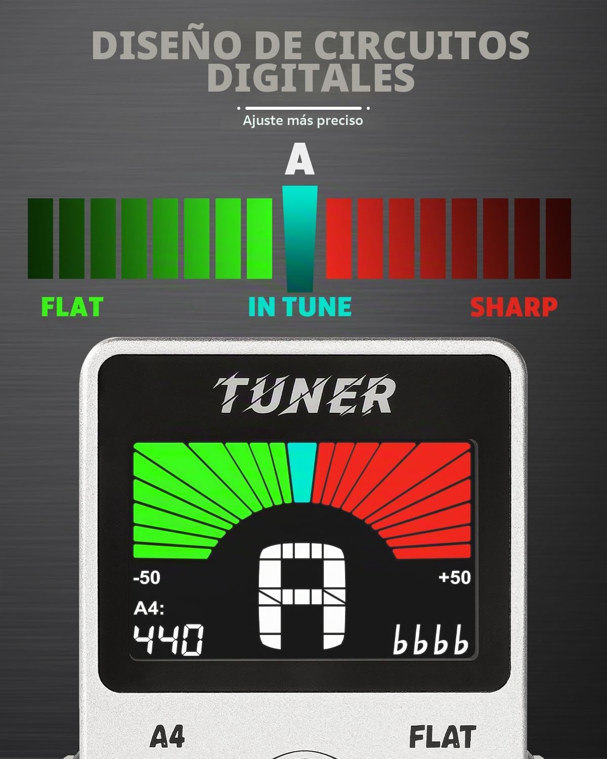 STRICH Pedal sintonizador de guitarra con pantalla grande a color, afinación cromática de precisión, 430-450Hz A4, True Bypass para guitarra eléctrica y bajo, Plata