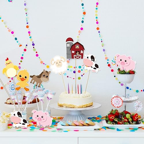 Miniatura 6 de Blulu 28 piezas de decoración de fiesta de animales de granja, animales de granja, centros de mesa, recortes para fiestas temáticas, cumpleaños,