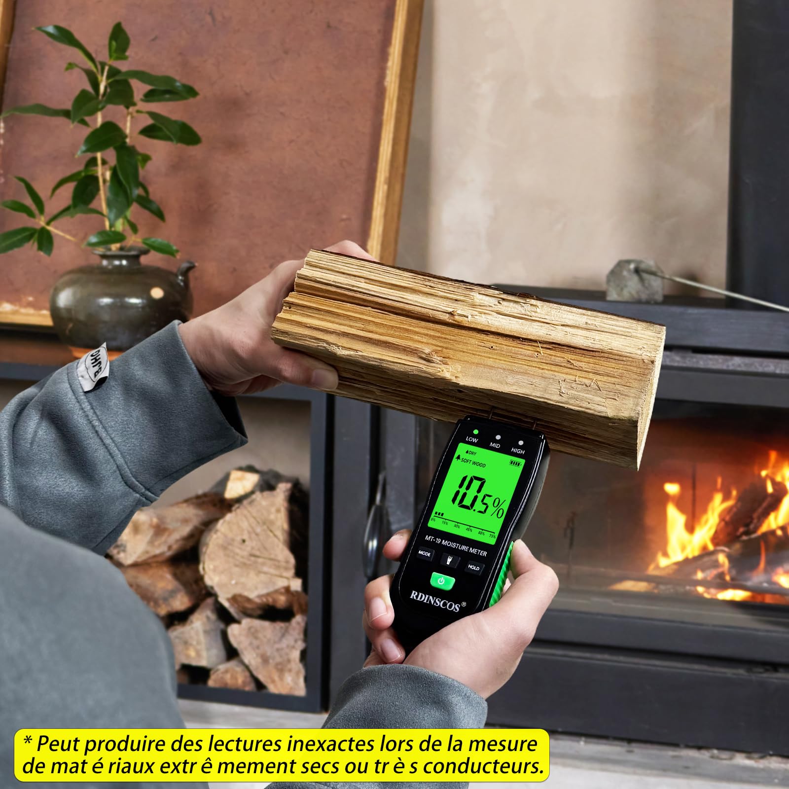Testeur Humidité,RDINSCOS Testeur Humidité Bois avec Ecran LCD Détecteur d'Humidité pour Bois de Chauffage,Bois,Murs,Maçonnerie,Béton