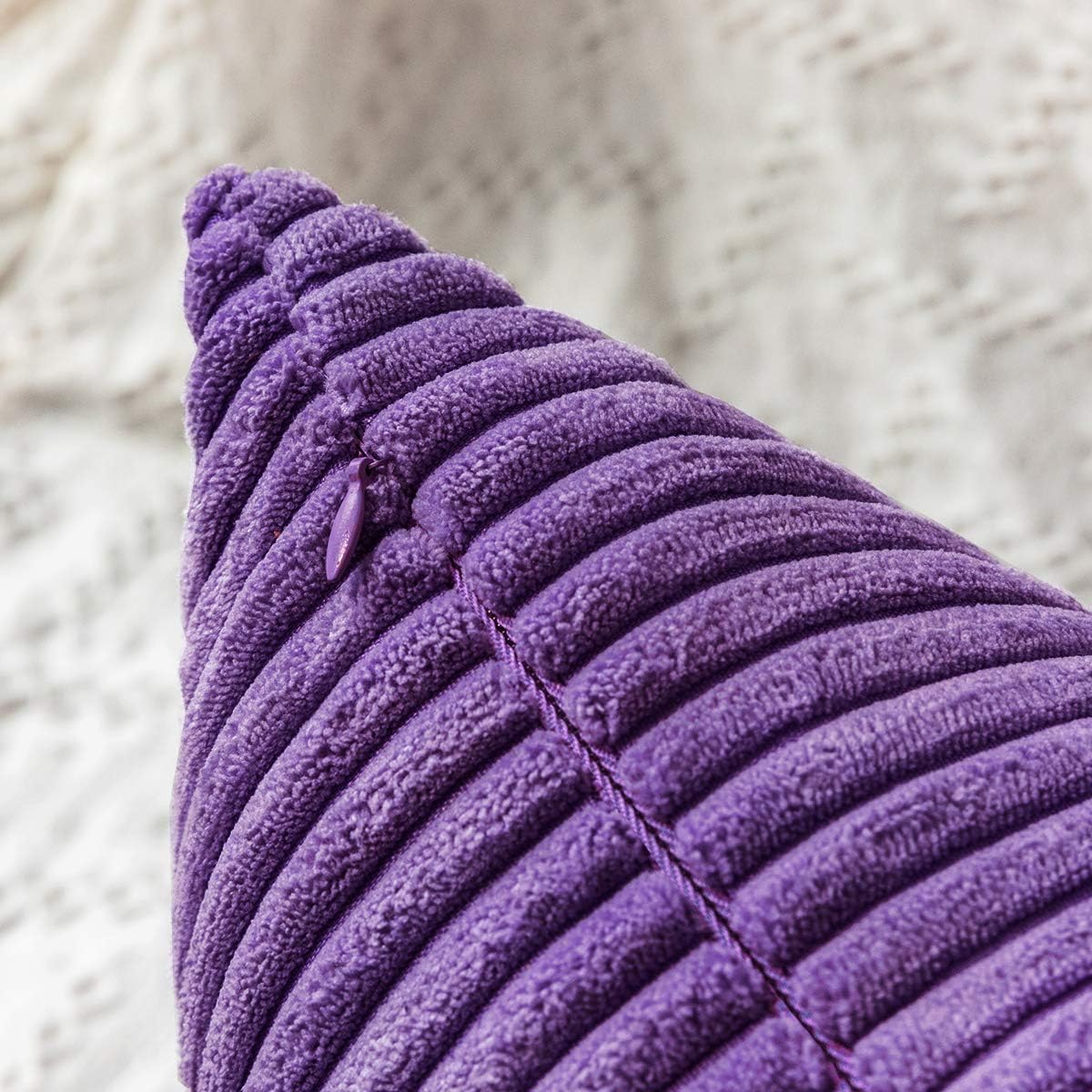 MUDILY One Piece Striped Velvet Decor Throw Pillow Covers Cushion Cover for Chair Supersoft Handmade Decorative Pillowcase for Sofa Bed Bench and Outdoor, Eggplant 24 x 24 inch