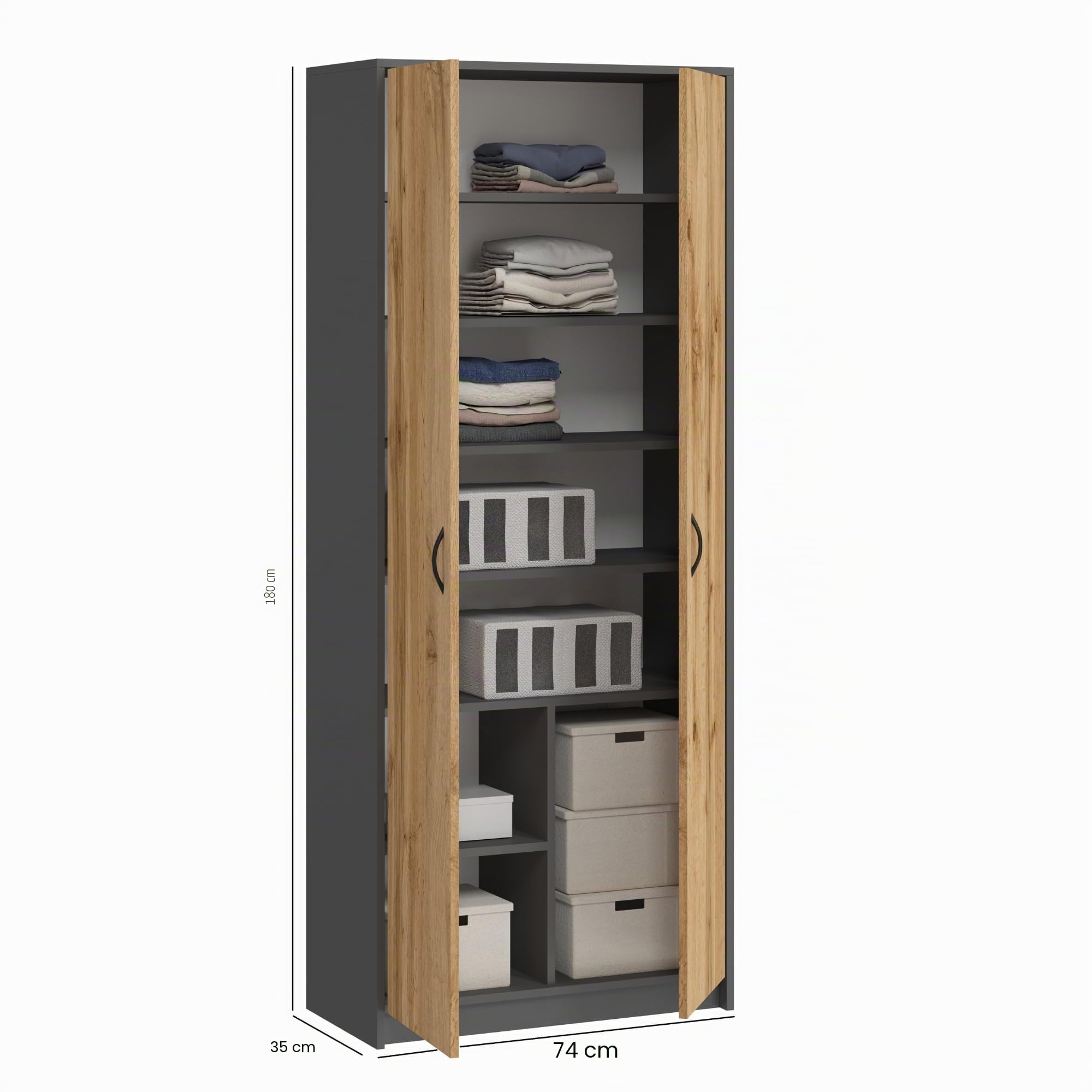 Home Collective Scaffale multiuso grigio per armadio 74 cm x 180 cm con sei ripiani e scomparto extra, organizer in legno per armadietto di casa per camera da letto, corridoio, seminterrato, ufficio