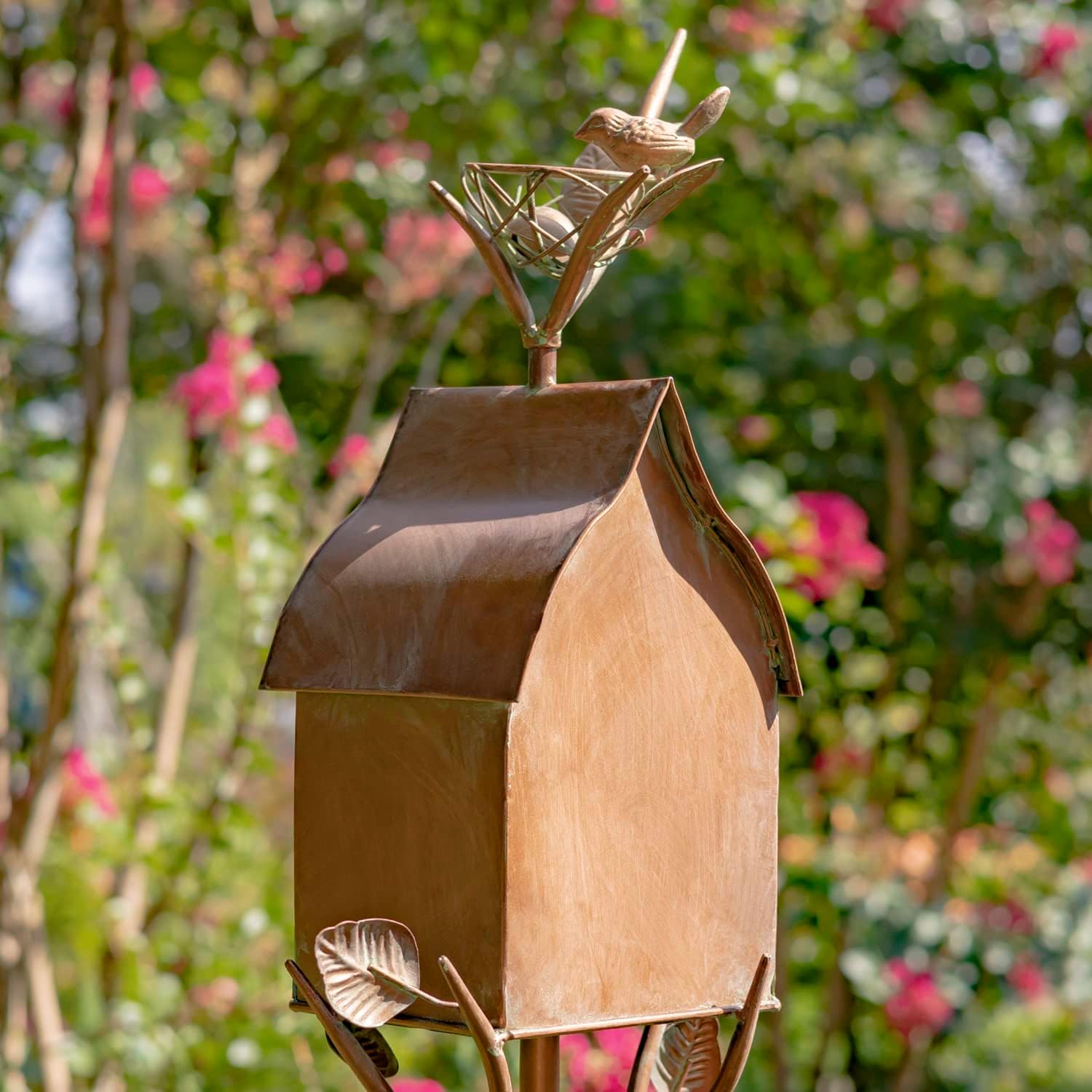 Zaer Ltd. Large Copper Colored Birdhouse Garden Stakes (House Shape)