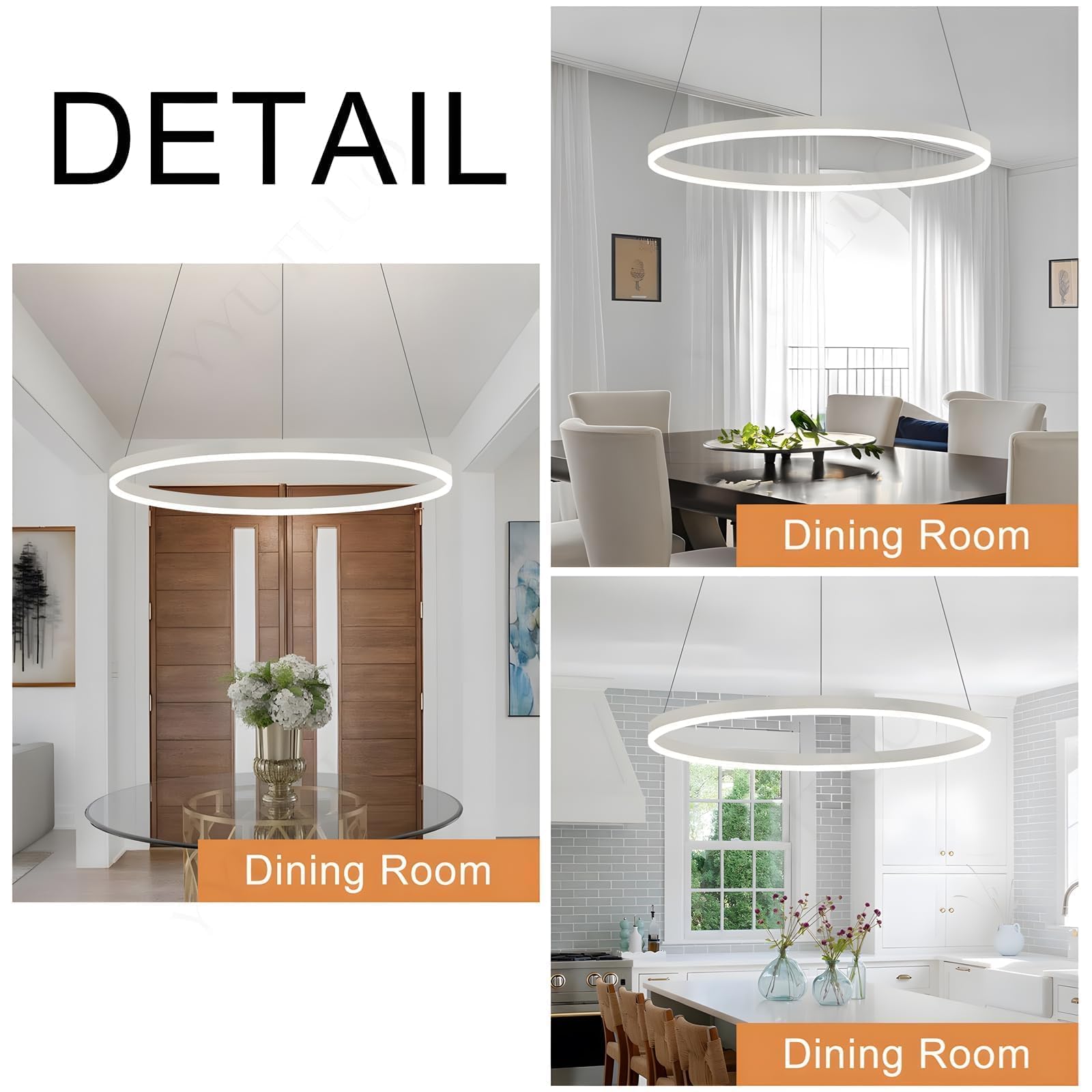 Lampadario LED Moderno DIY Cerchio | 1 Bianco Anelli :60cm=29W | Illuminazione A Sospensione LED In Metallo+Acrilico Telecomando Dimmerabile Lampada Sospensione Soffitto Rotondo Soggiorno