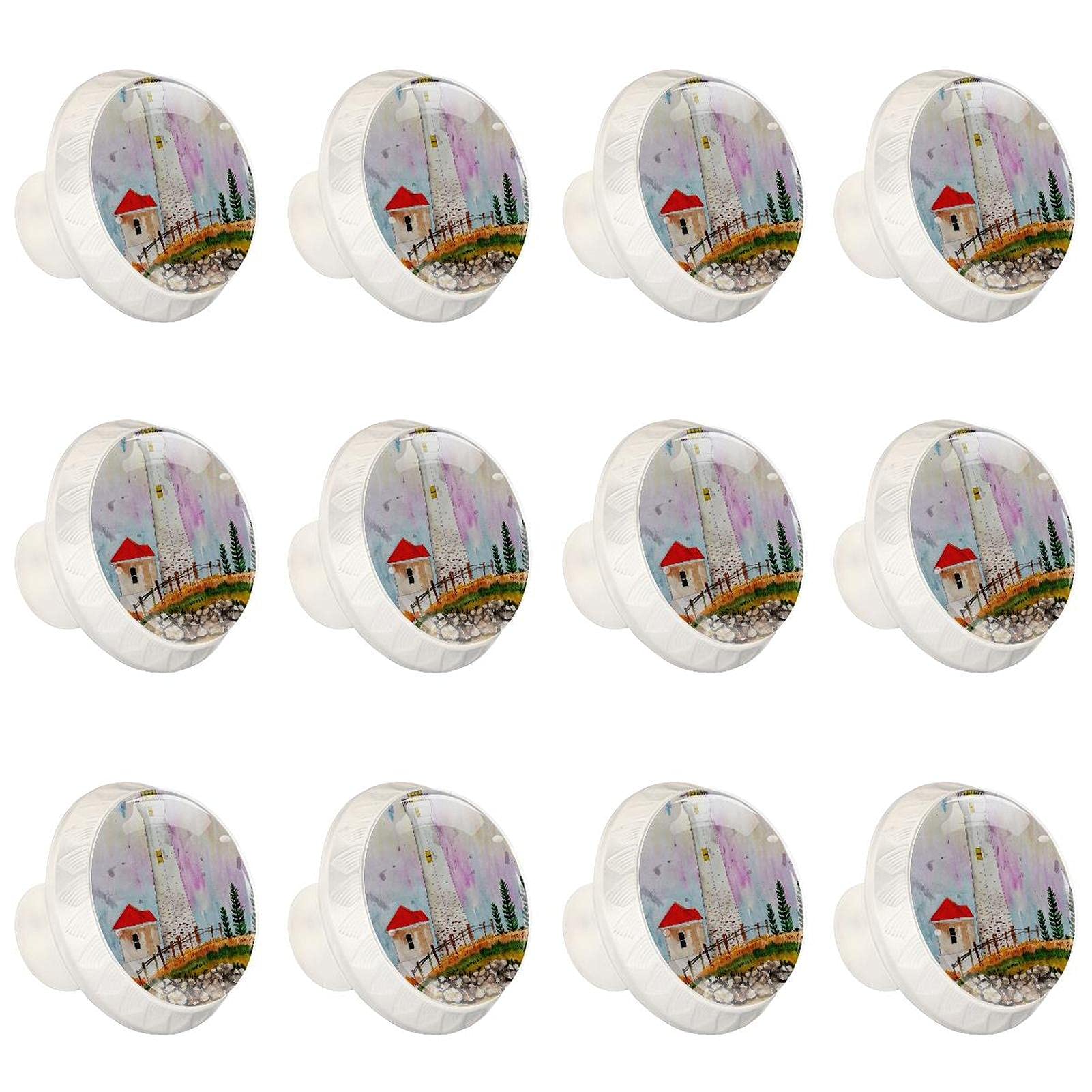 Boutons décoratifs ronds aquarelle phare de qualité supérieure pour placard et commode de luxe
