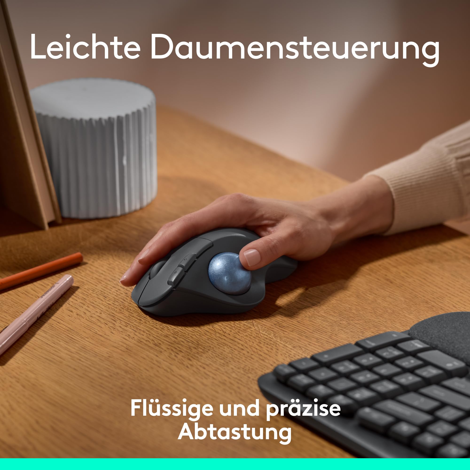 Logitech ERGO M575 For Business kabelloser Trackball – leichte Daumensteuerung, ergonomisches Design, gesichertes Logi Bolt, Bluetooth, weltweit zertifiziert, Windows/Mac/Chrome/Linux – Grafit