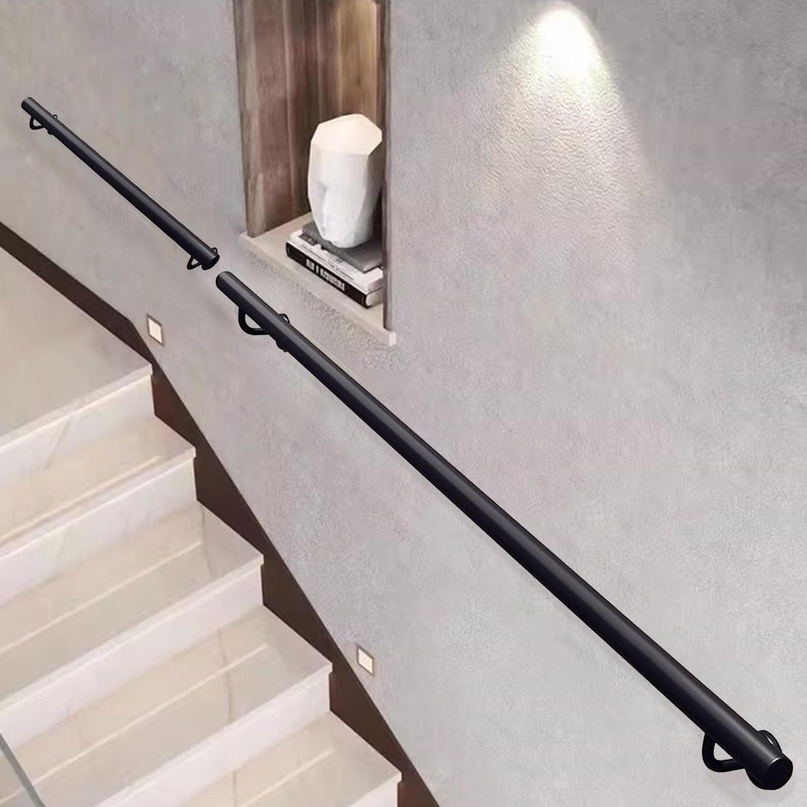 Rampe d'escalier en fer forgé noir de 510 cm pour la sécurité intérieure