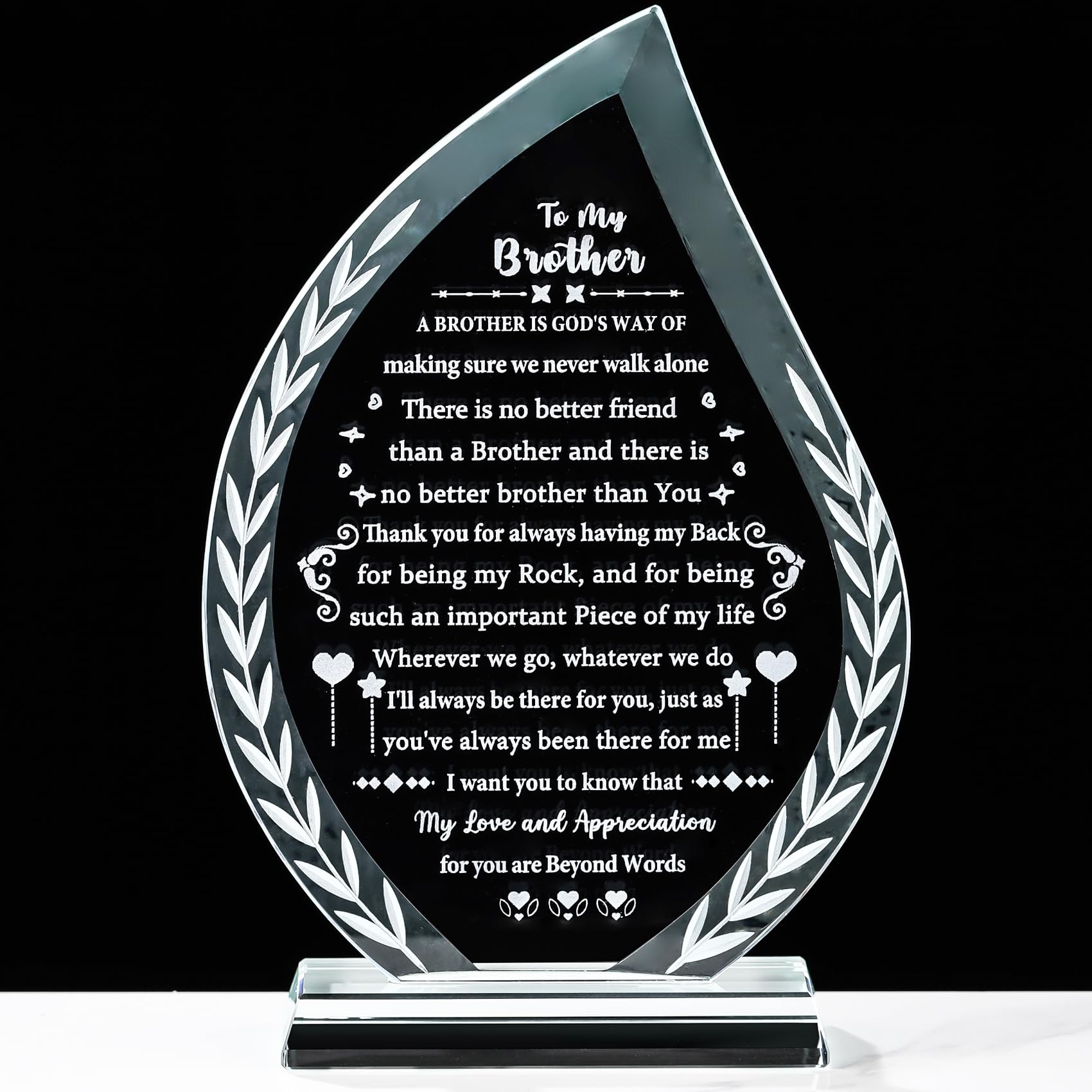 Cadeau pour frère YWHL avec base LED colorée en verre cristal gravé