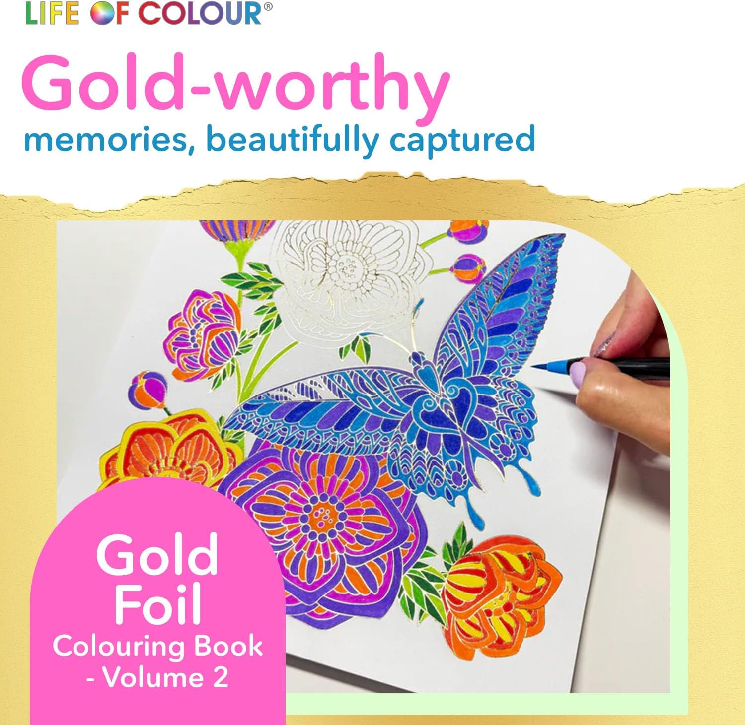 Life of Colour Gold Foil Mandala Coloring Book for Adults – Volume 2, 24 Gold Foil Designs, Premium Mandala Coloring Book for Women, Teens and Relaxation, Mixed Media Paper