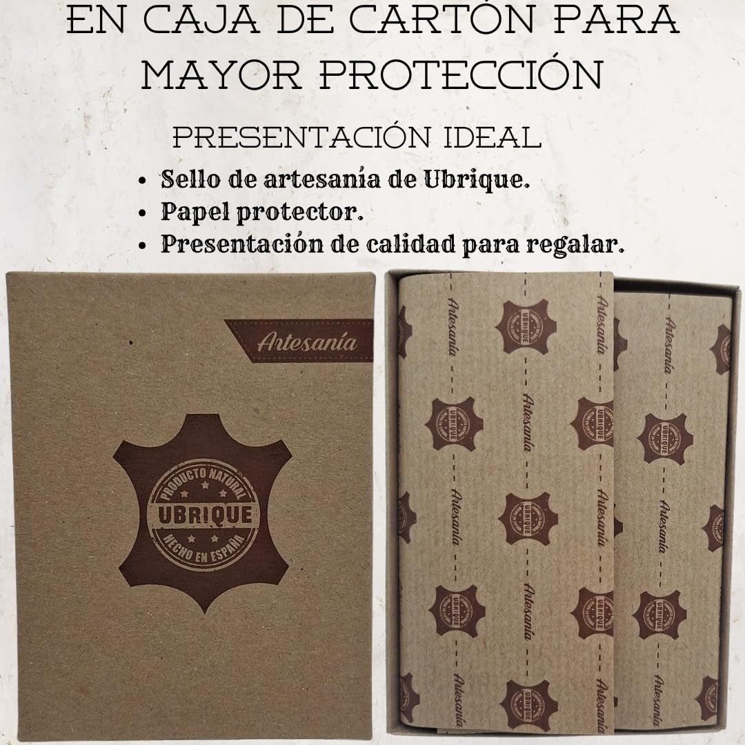 Cartera de Piel para Hombre Hecha artesanalmente en Ubrique Hombres y jóvenes, Incluye Llavero y Pulsera de temática española. (76 Negro Tira Grabado Hilo Azul)