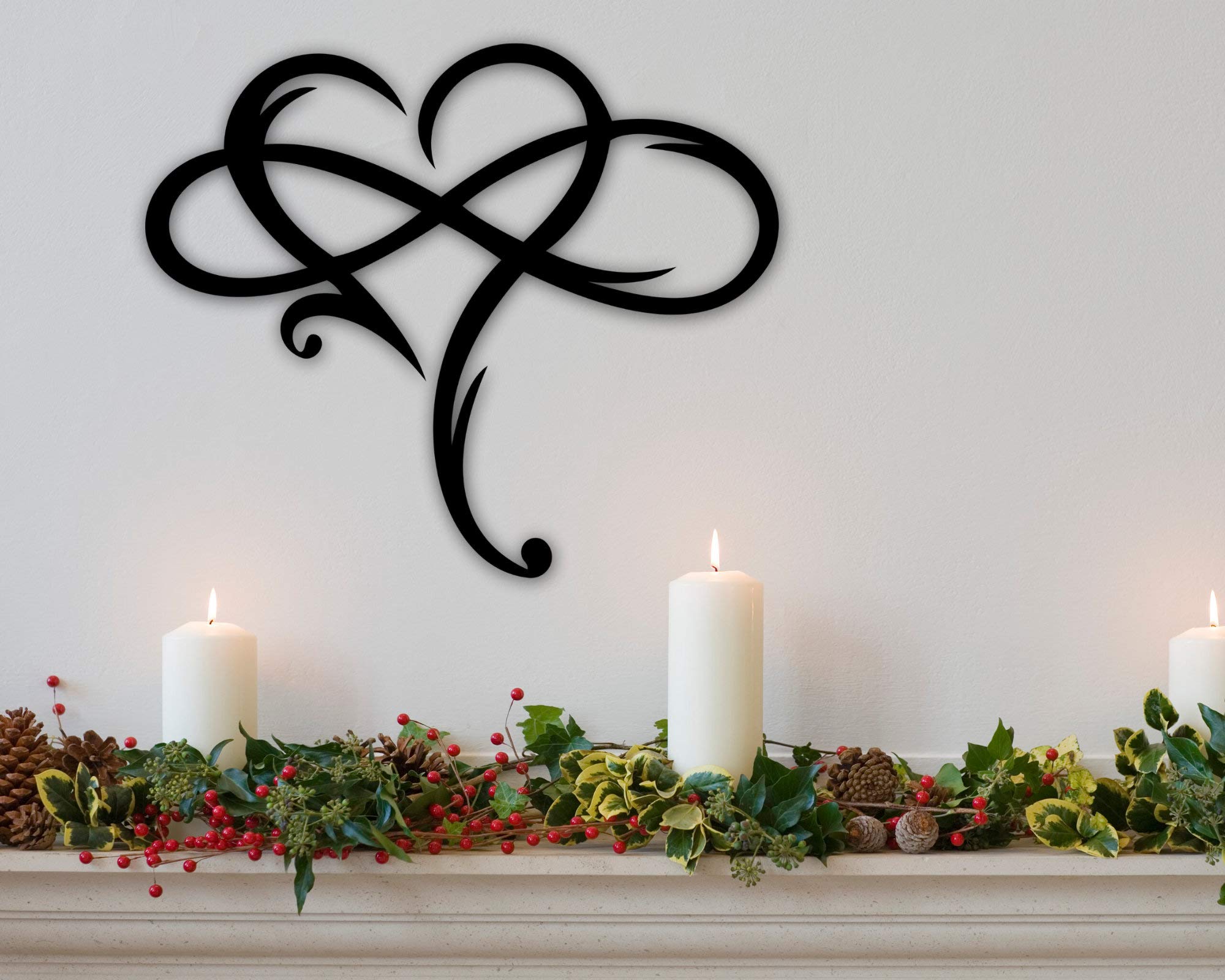 DKISEE Infinity Heart, Steel Wall Decor, Metal Home Decor, Custom Metal Art, Unique Metal Art, Wall Art, Door Hanger, Novelty Black Metal Wall Art Wall Hanging for Home Decor, 24 Inch, HDBA2426