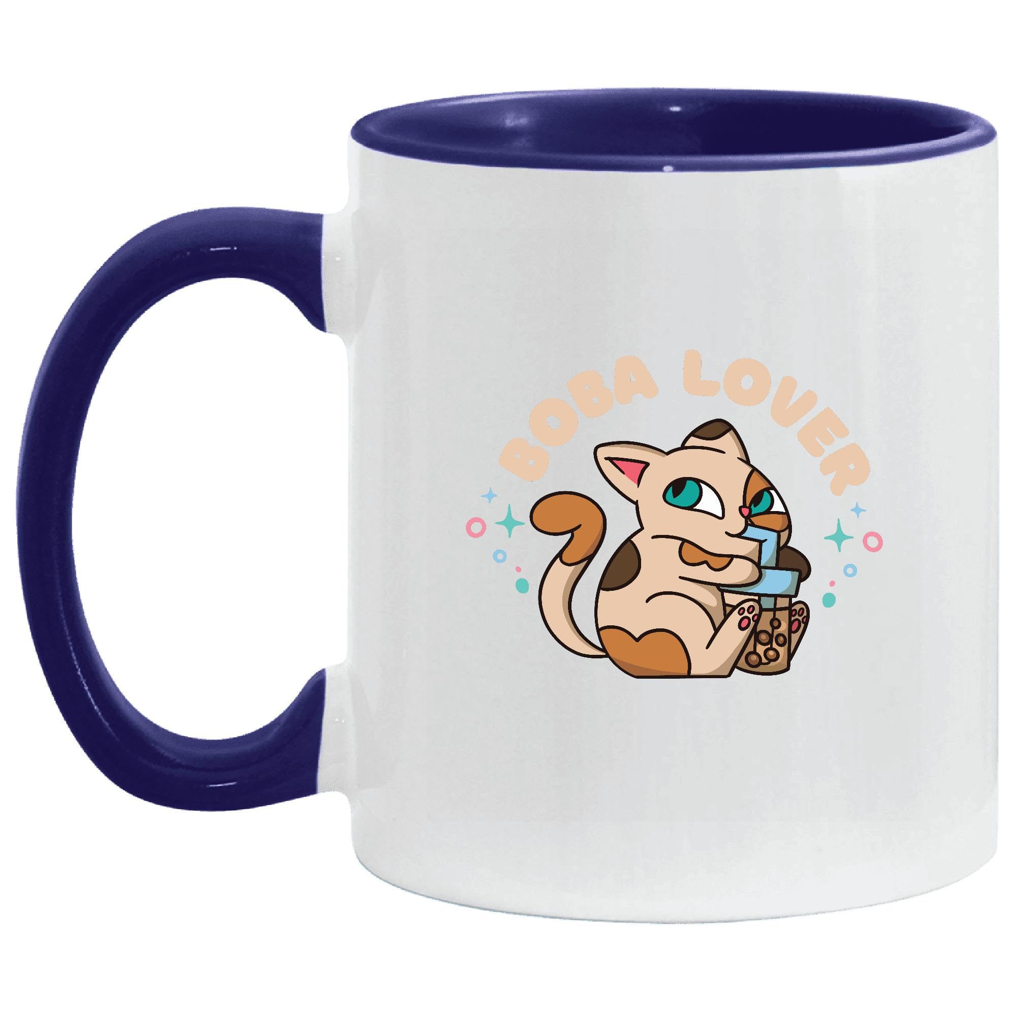 Boba Tea Lover Gift Cartoon Cat Drinking Tea Quote Gift for Boba Tea Fans 11oz 15oz Inner Color Accent Mug