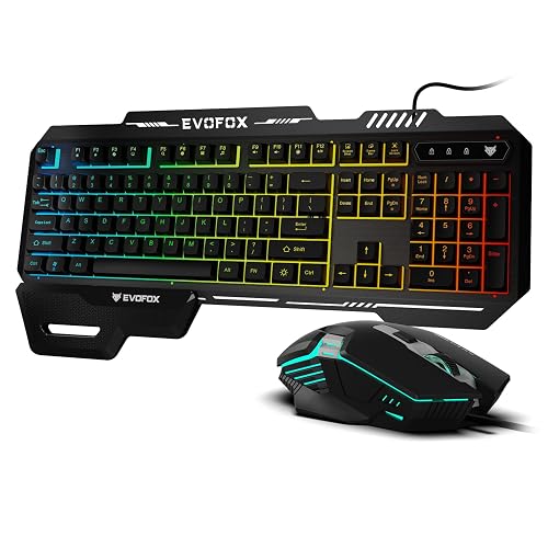 EvoFox Warhammer 2 Semi-Mechanical Gaming Keyboard Mouse Combo Wired with Rainbow RGB Effect & Letter Backlit, Detachable Magnetic Wrist Pad, Metal Body,19 Anti-Ghosting Keys, 7200 DPI Mouse