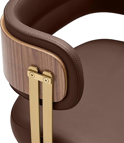 Miniatura 5 de ARTPLAN Silla de comedor de cuero de nogal, moderna silla de cocina tapizada con cojín de espuma de alta resistencia, marco dorado de acero