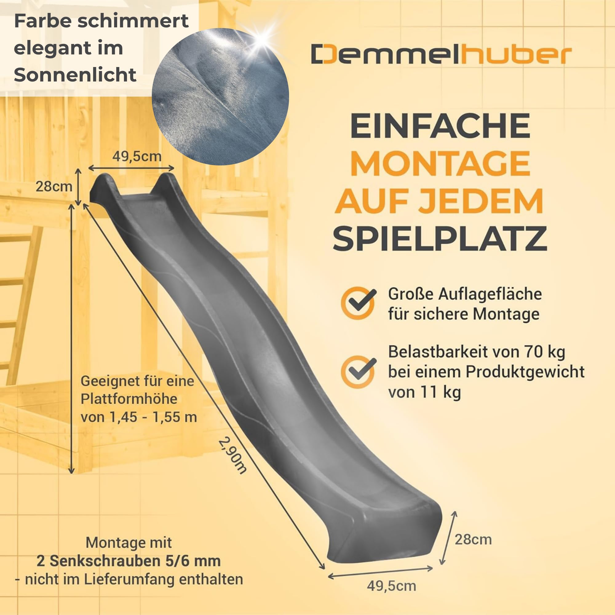 DEMMELHUBER Kinder Rutsche 2,90 m Outdoor Garten Spielgeräte Anthrazit