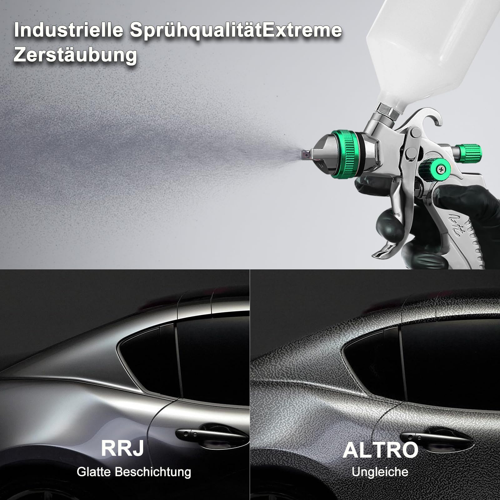 HVLP - Pistola a spruzzo per verniciatura, con 3 ugelli – 1,4/1,7/2,0 mm, pistola a spruzzo professionale per verniciatura ad aria compressa, con bicchiere di plastica da 600 ml e regolatore di