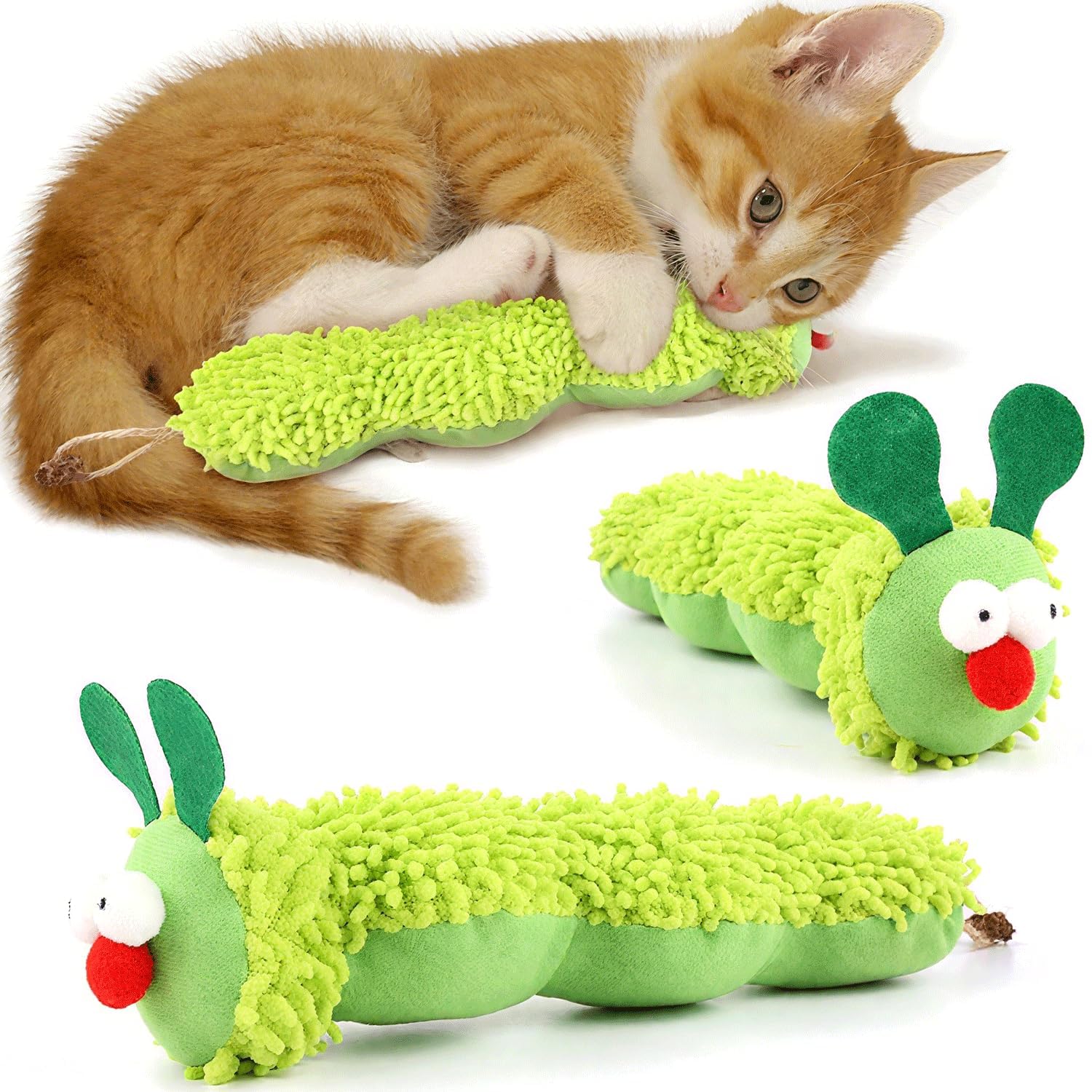 Cat Catnip Toy for Indoor Cats, Cat Chew Toy for Teeth Cleaning, Bite-Resistant Plush Caterpillar Design, Dental Health Benefits (1 pcs)