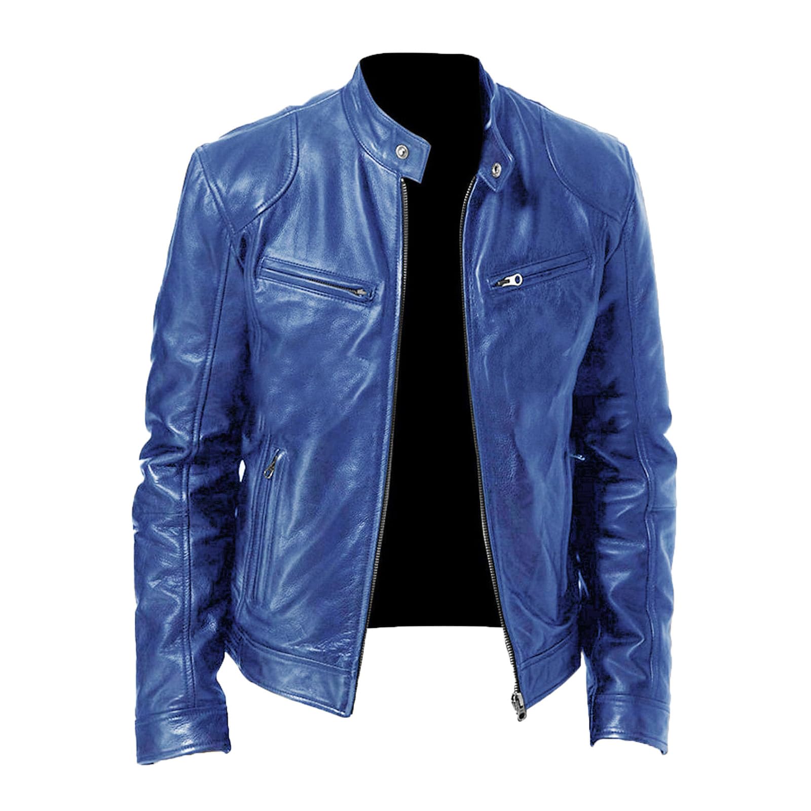 Generisch Giacca a maniche lunghe da uomo, in pelle, con colletto alto, stile punk, in ecopelle, con cerniera, giacca bomber sportiva, alla moda, per il tempo libero, tinta unita