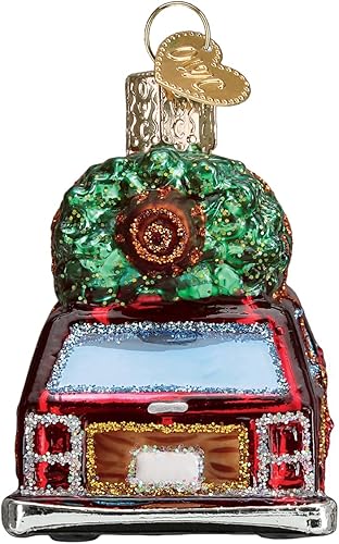 Miniatura 3 de Old World Christmas Station Wagon with Tree Glass Blown Ornament for Christmas Tree, Handcrafted Holiday Decoration, Transportation Collection